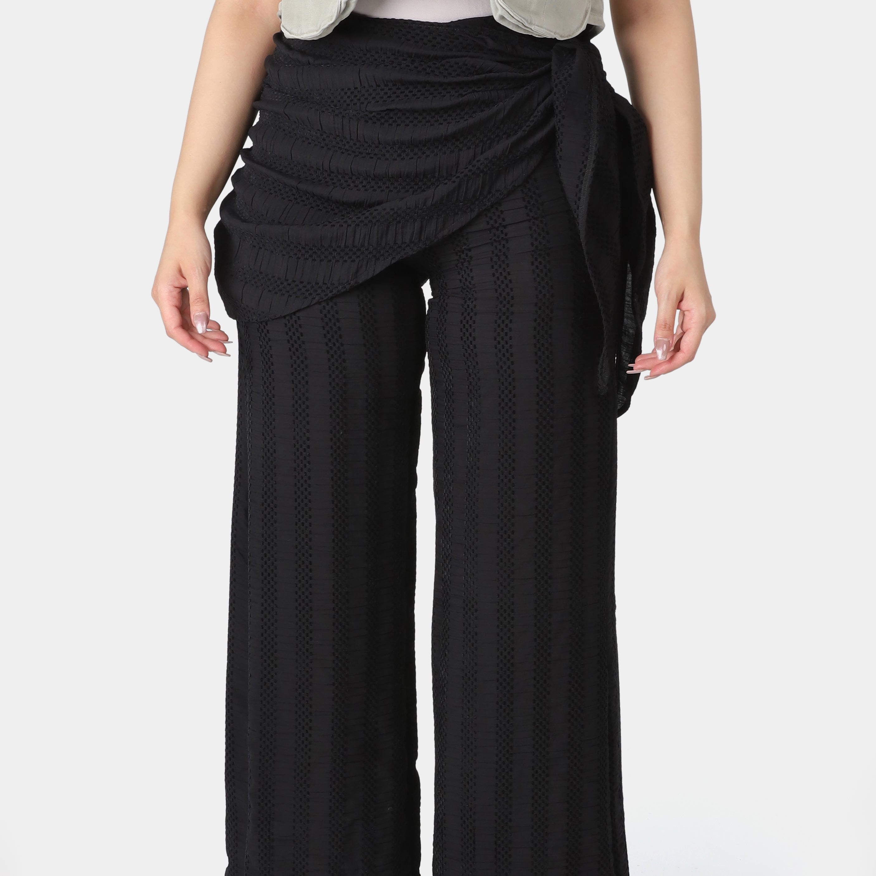 Wide Leg Pants with Matching Waist Scarf 1008776