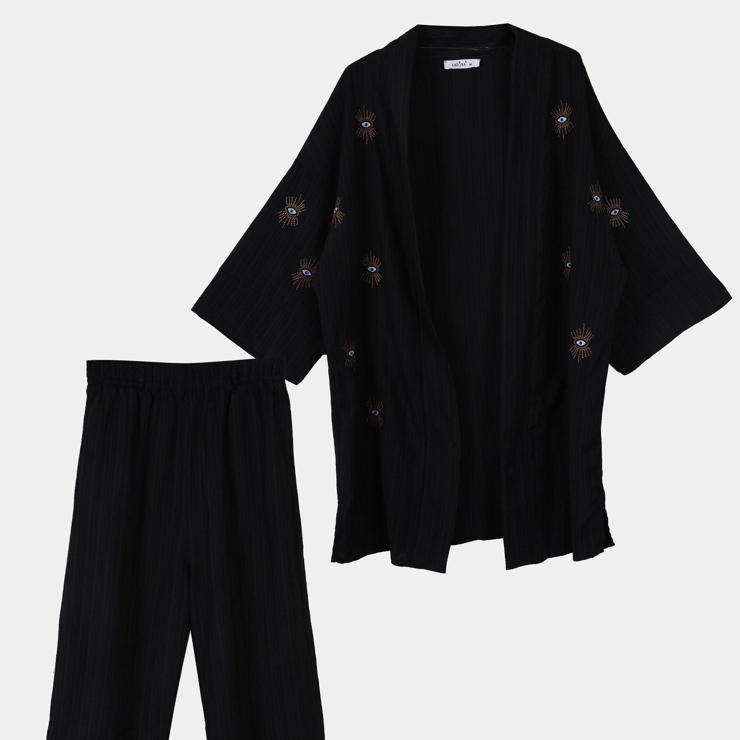 Two-piece set with wide-sleeved kimono s106480183