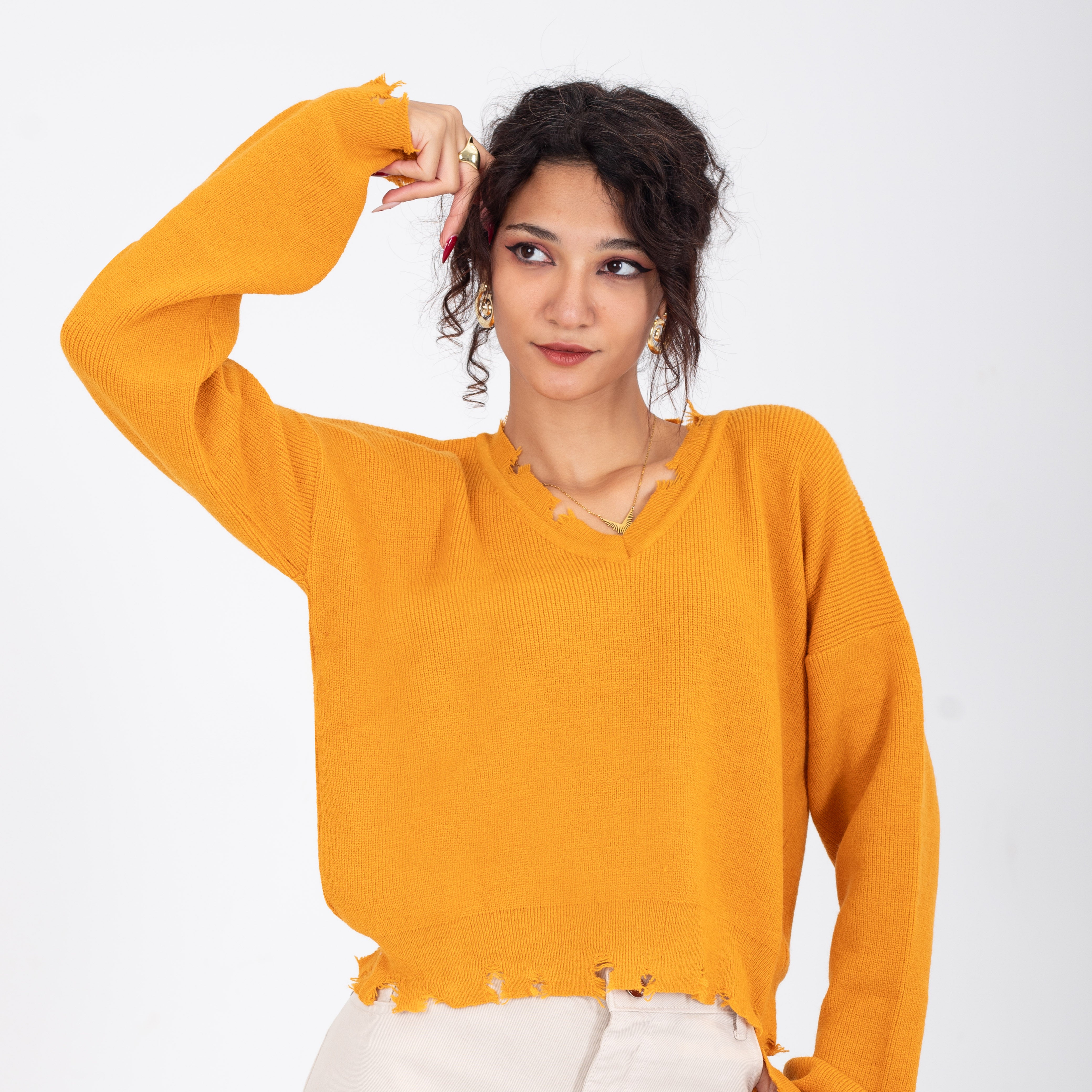 Distressed V-Neck pullover w16252645