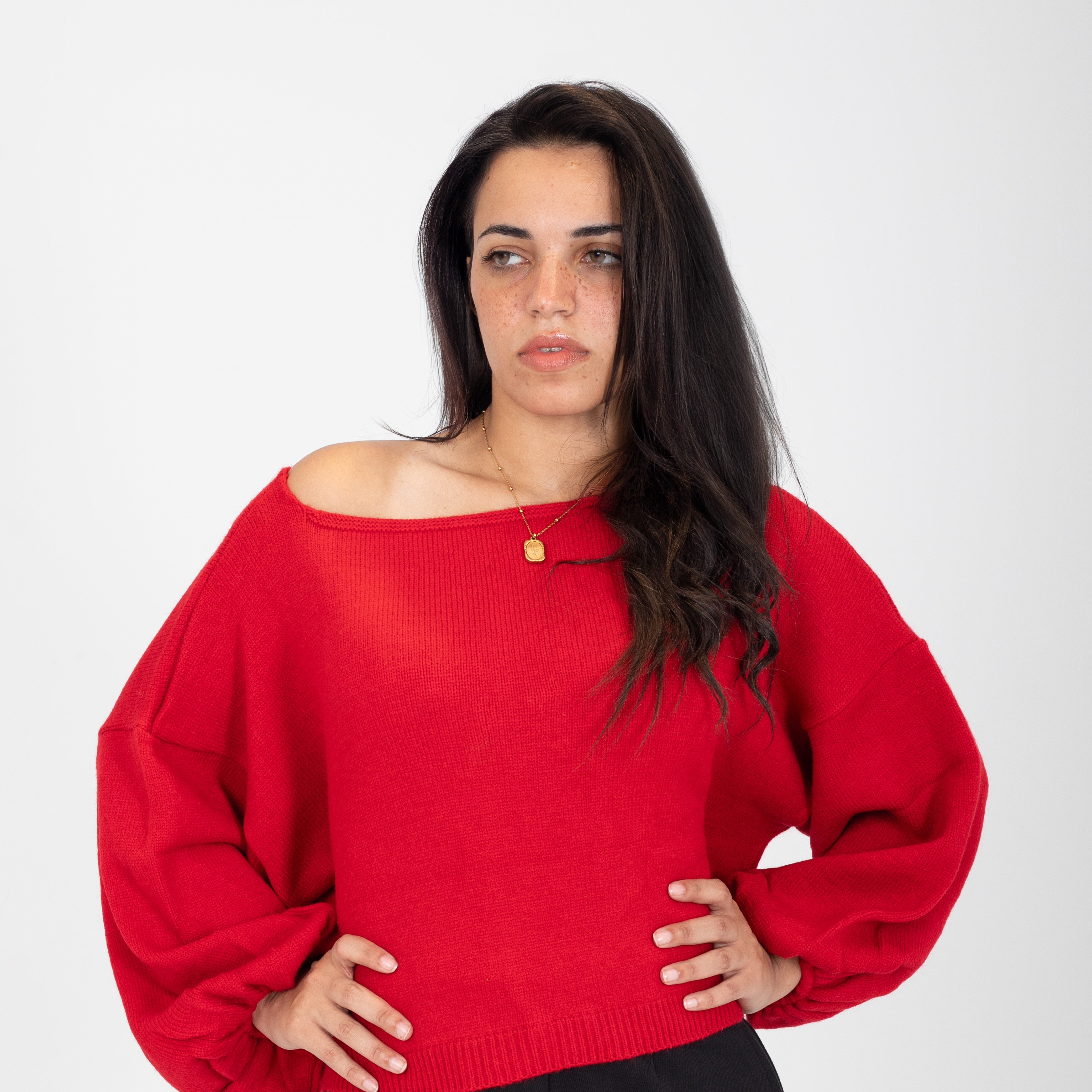 Puff sleeve knitted sweater w16252607