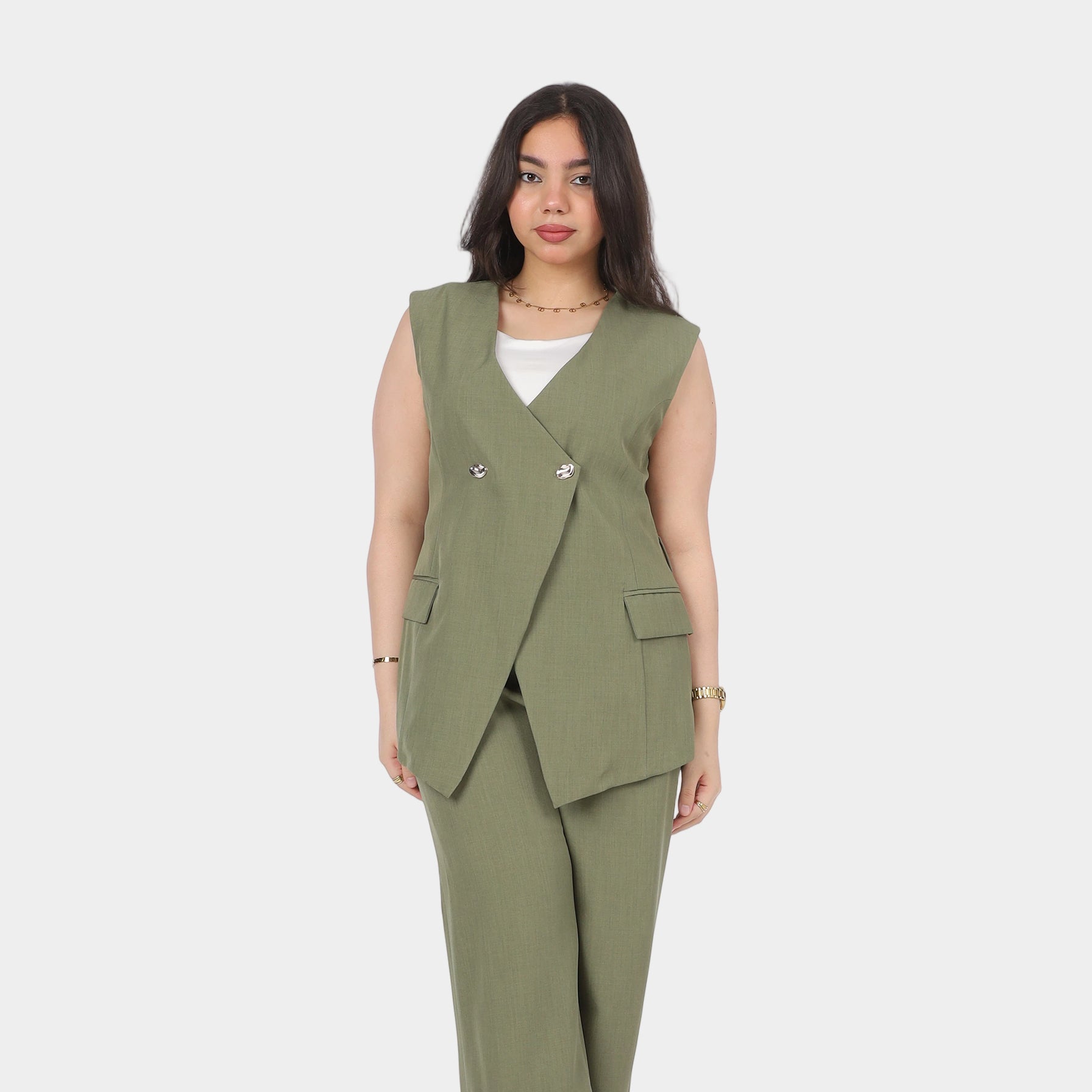 Sleeveless Blazer Wide-Leg Pants Suit 2000/022