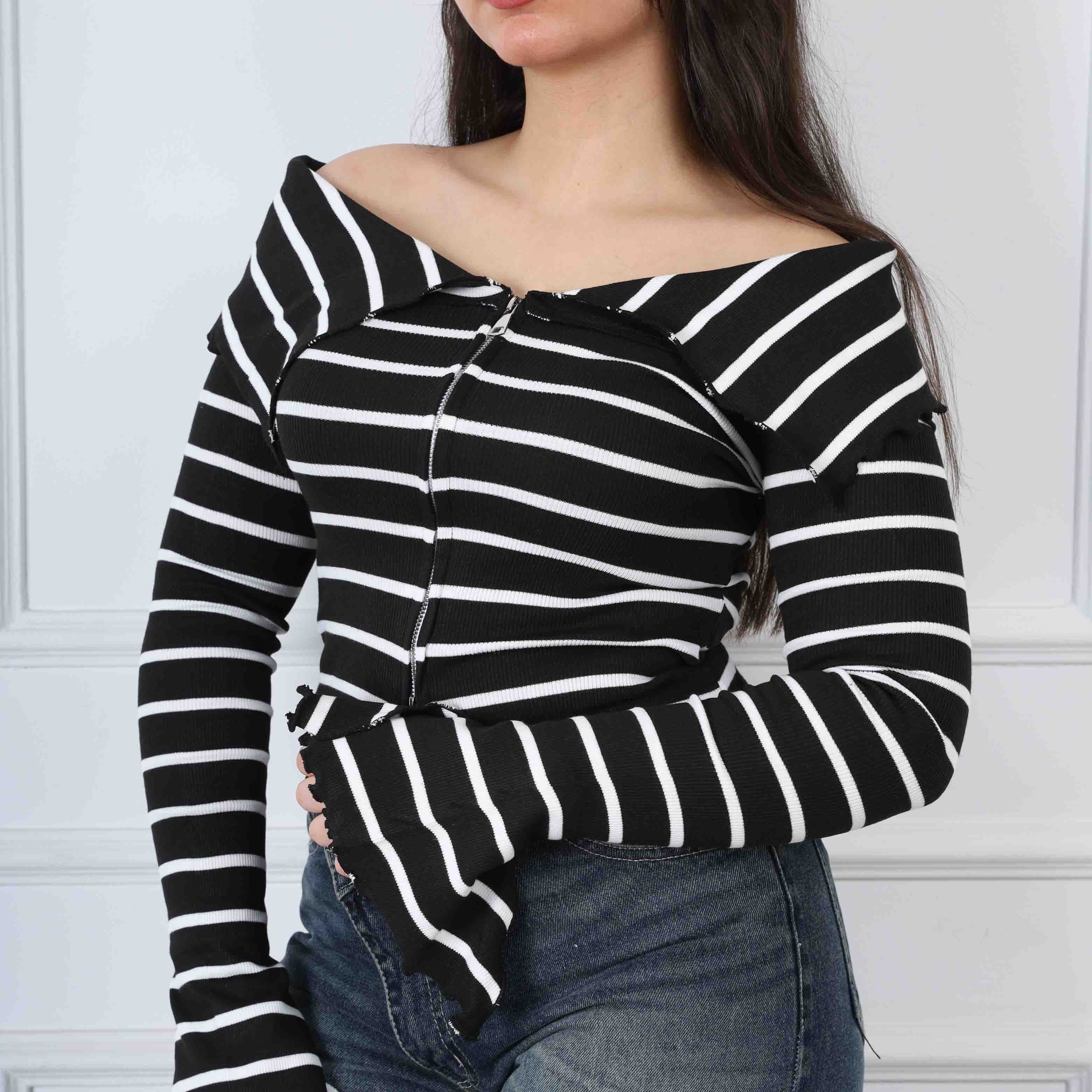 Striped Off Shoulder Cropped s1501163