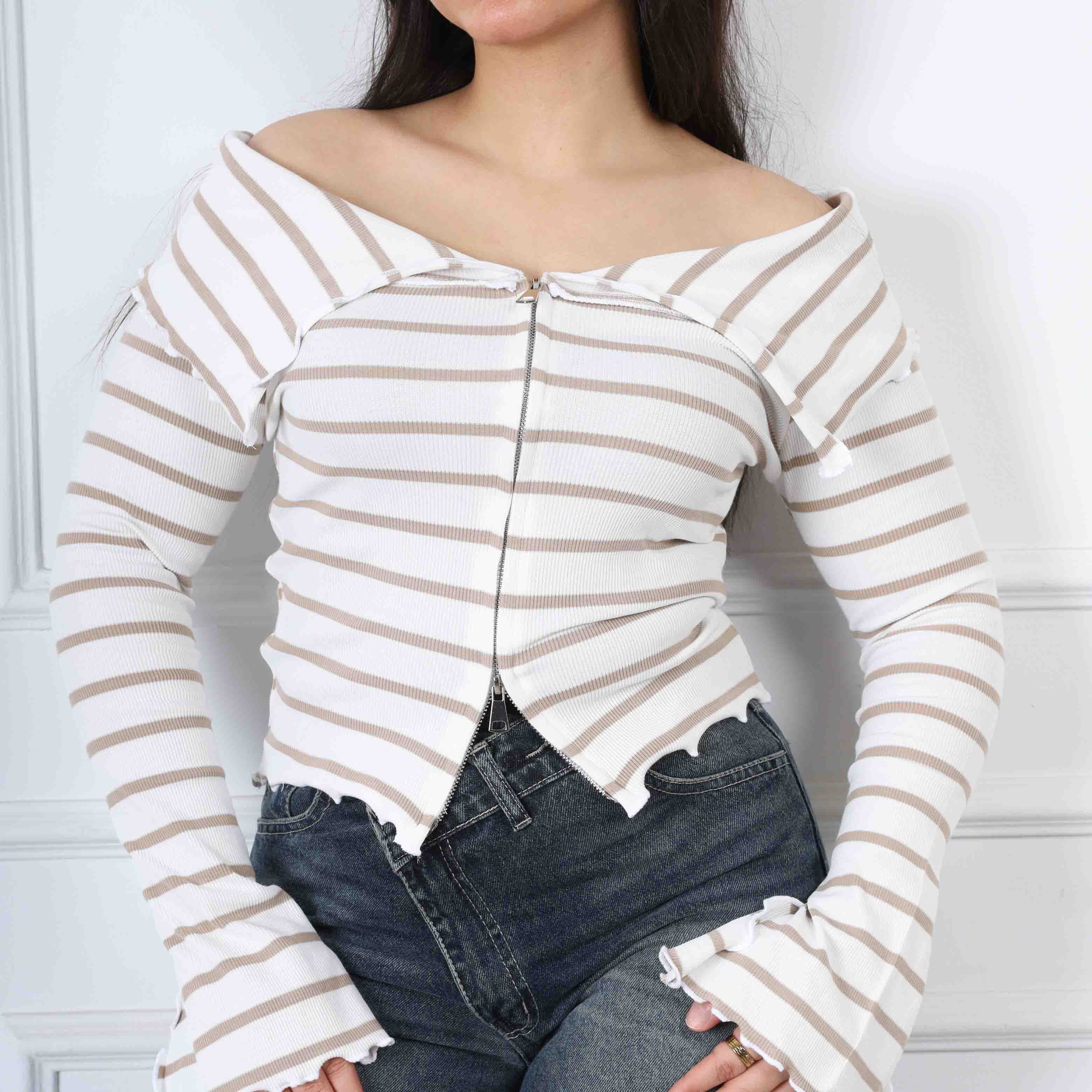 Striped Off Shoulder Cropped s1501163