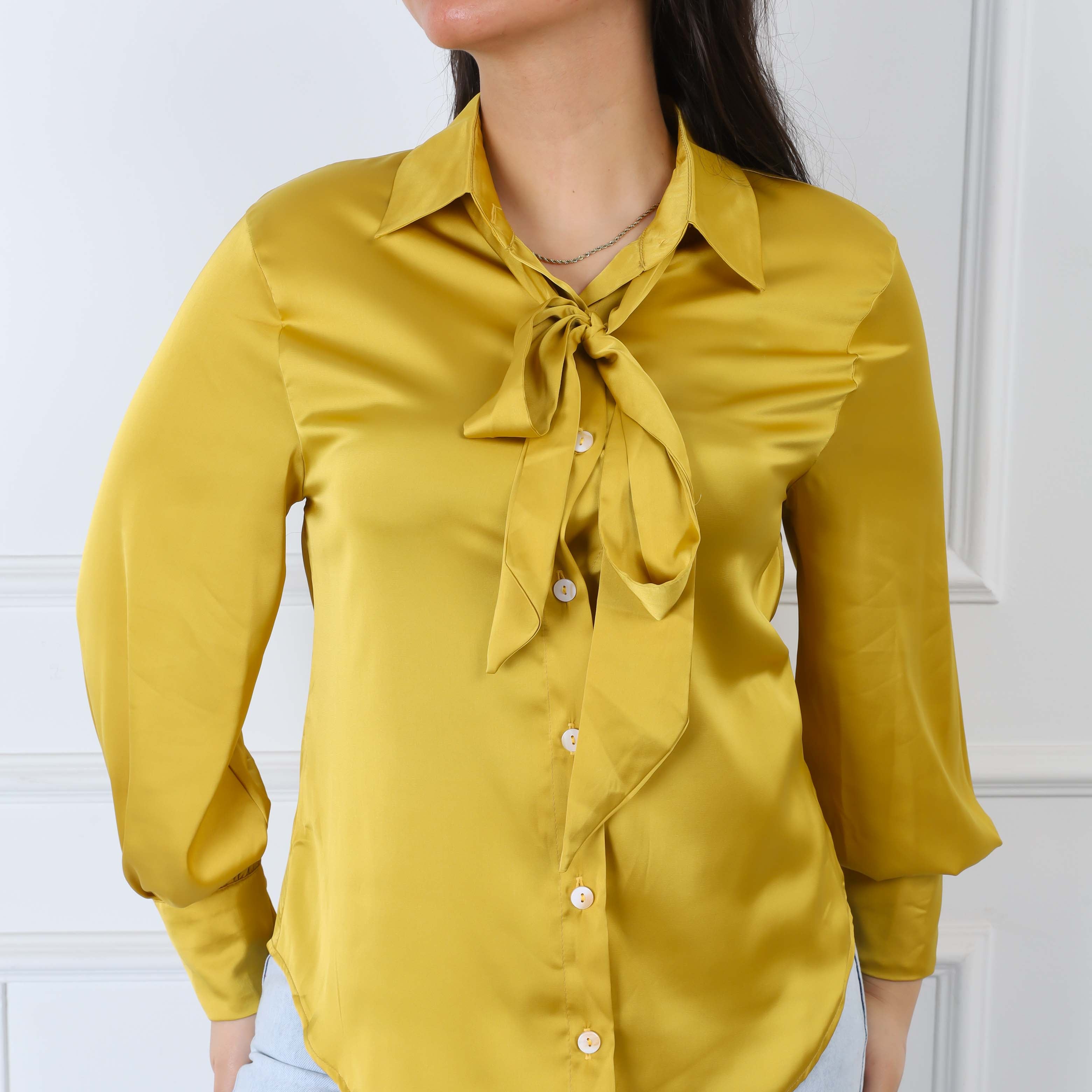 Satin Shirt with Puff Sleeves & Neck Tie s1502321/1