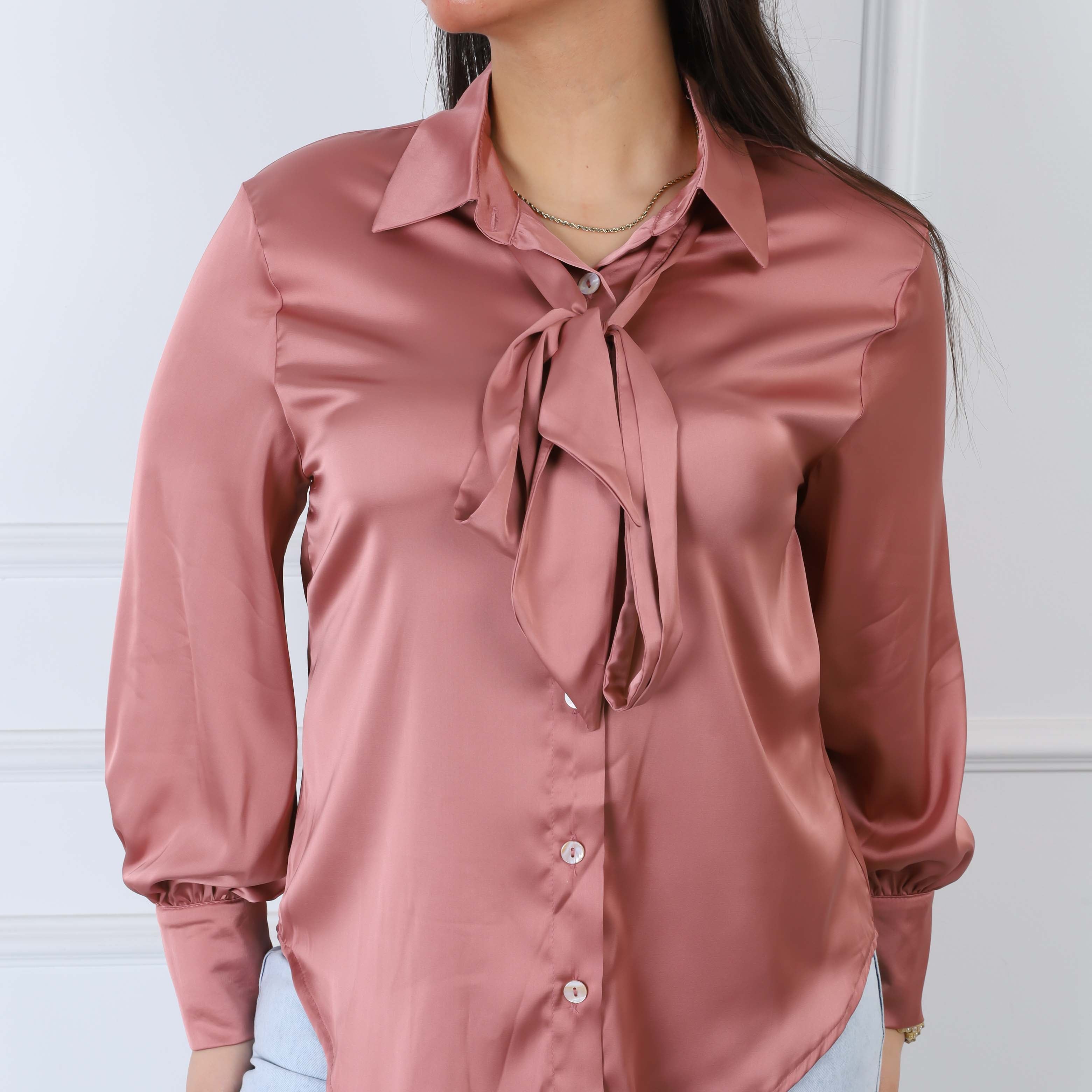 Satin Shirt with Puff Sleeves & Neck Tie s1502321/1