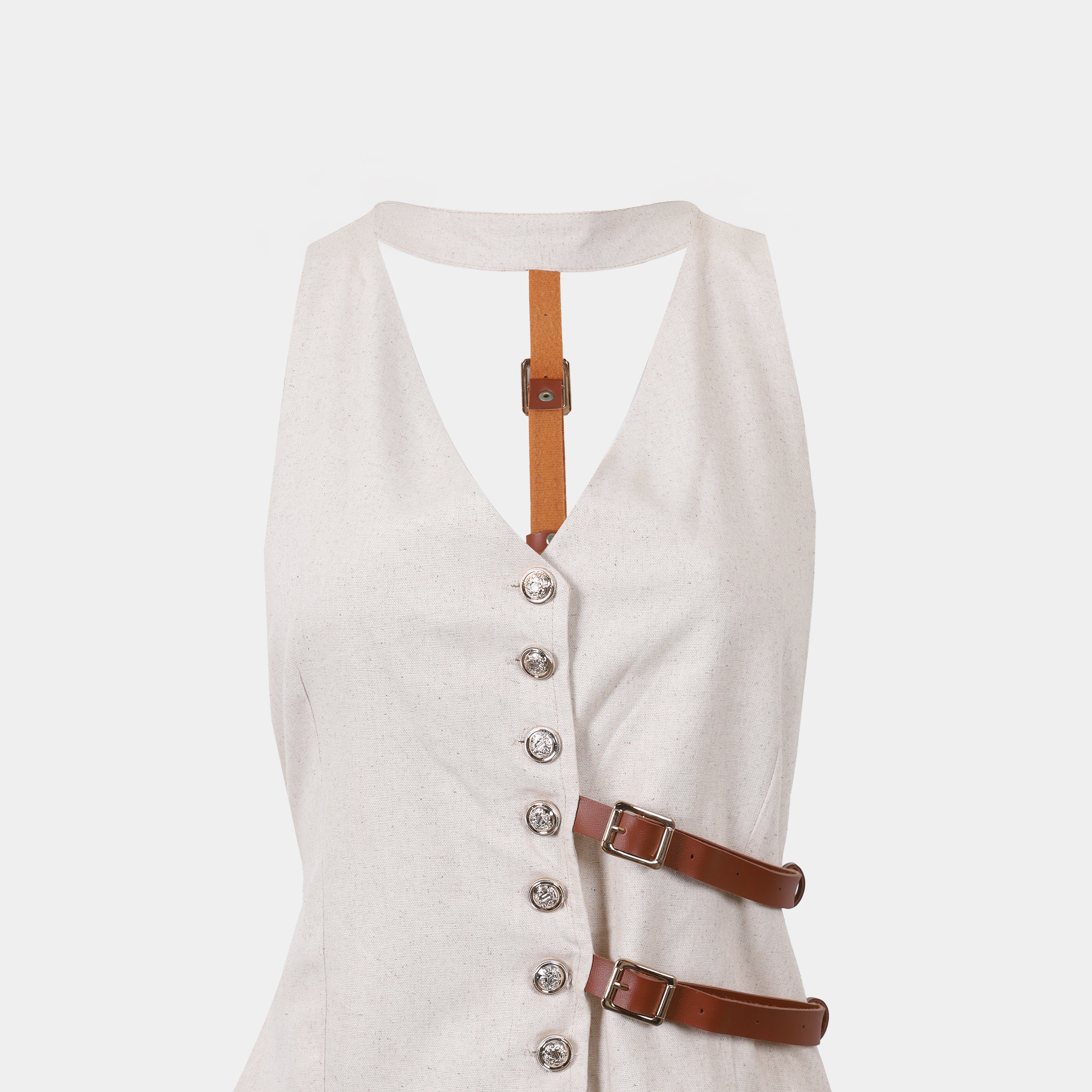 Harness Buckle Detail Sleeveless Button-Up Vest s1508431