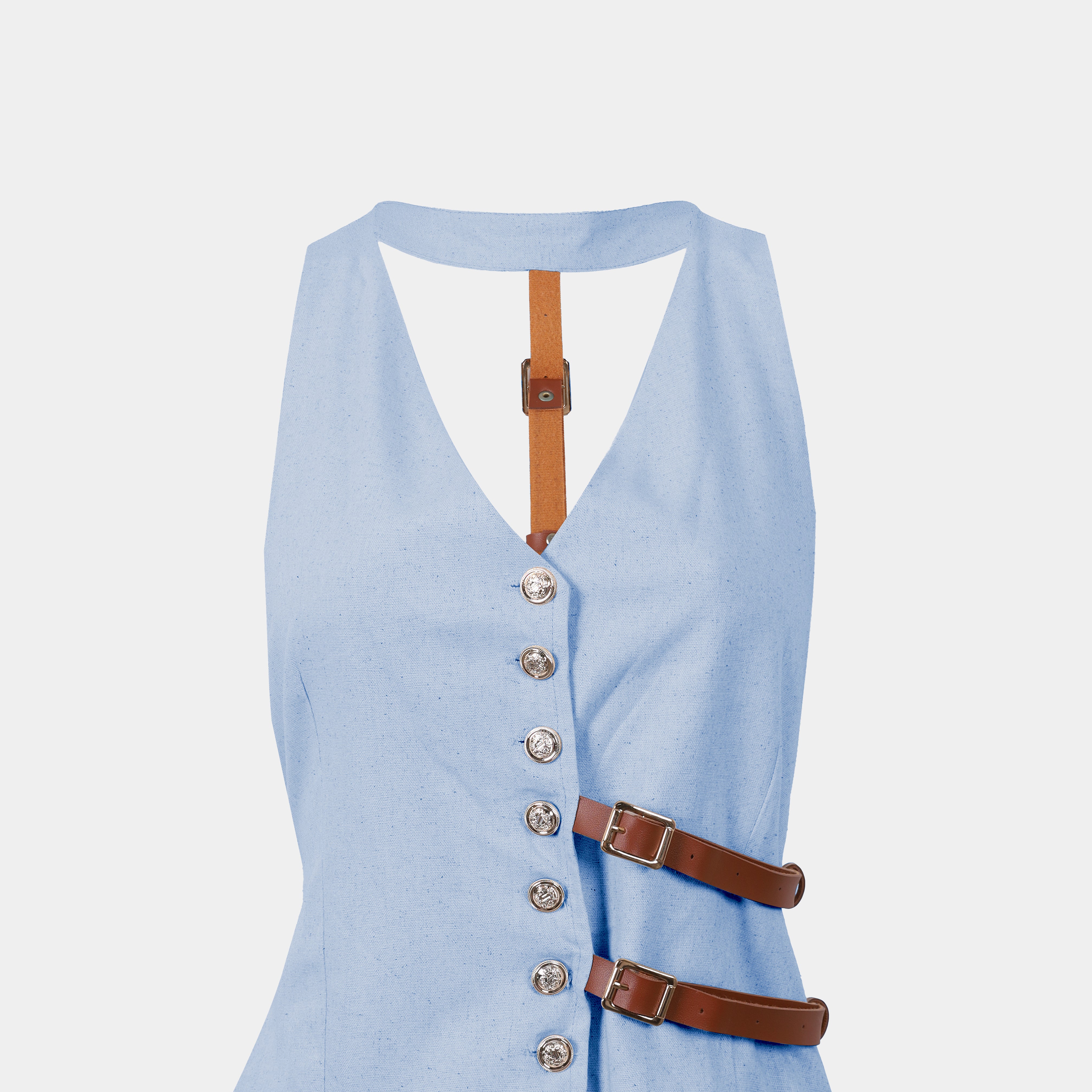 Harness Buckle Detail Sleeveless Button-Up Vest s1508431