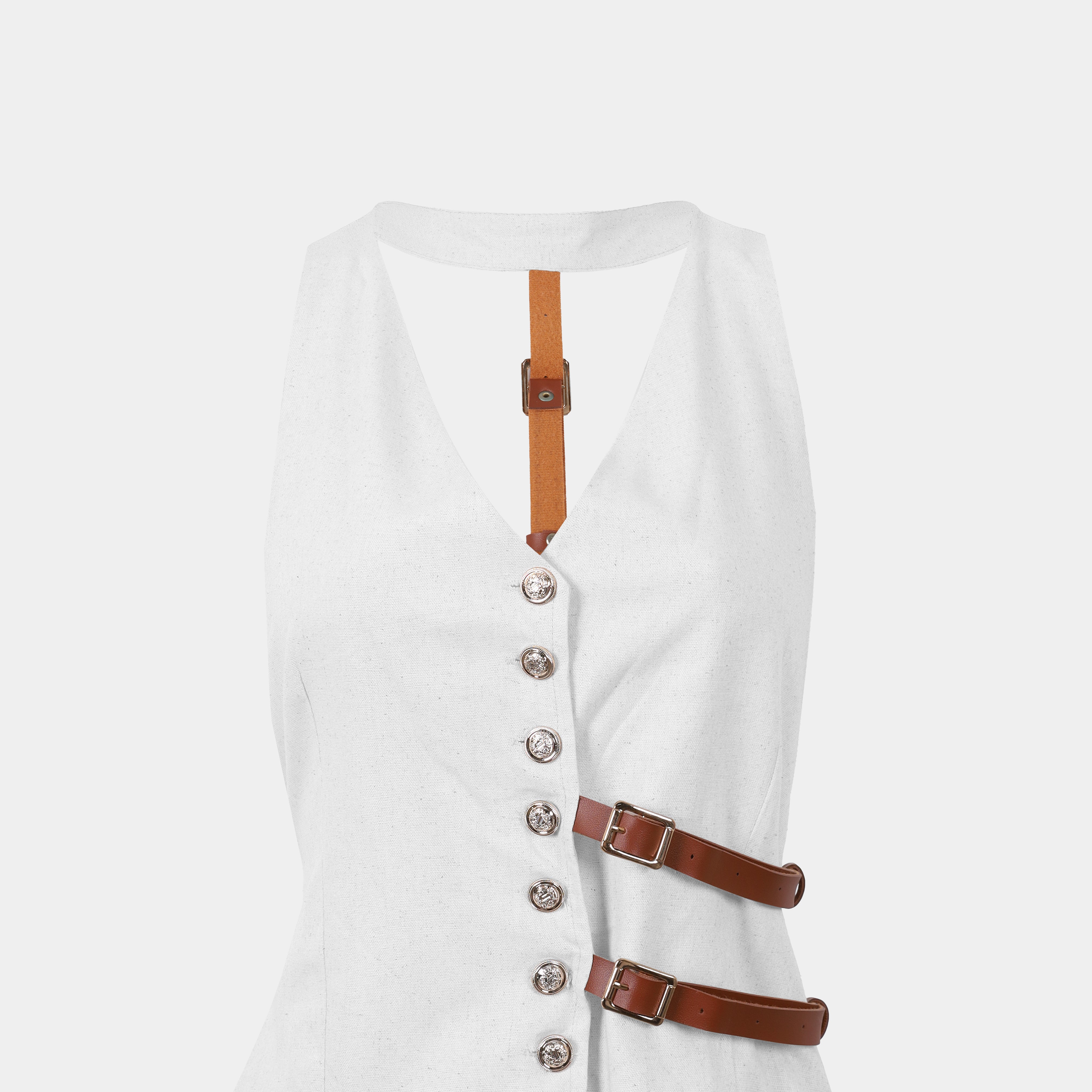 Harness Buckle Detail Sleeveless Button-Up Vest s1508431