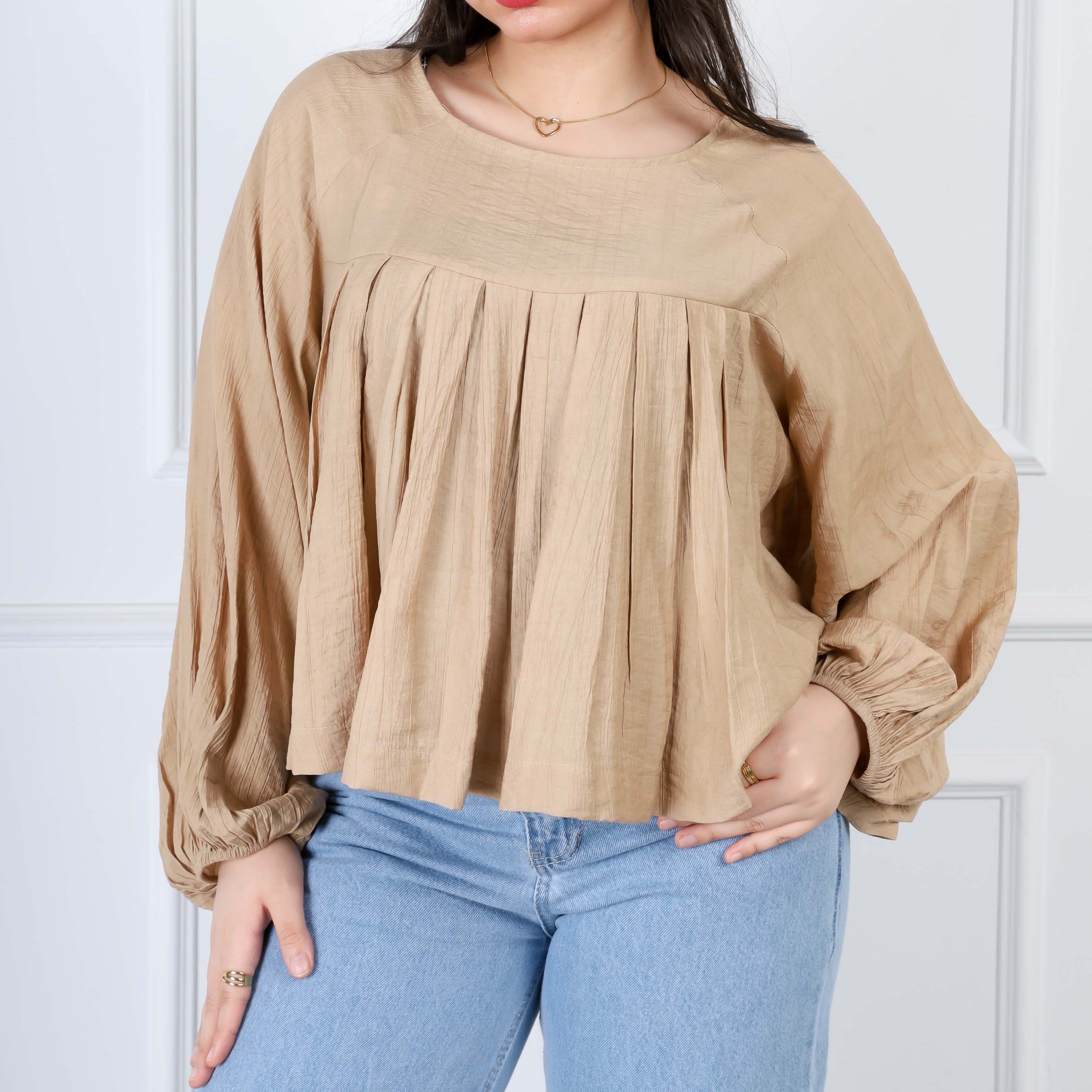 Pleated Long-Sleeve Blouse s1516354