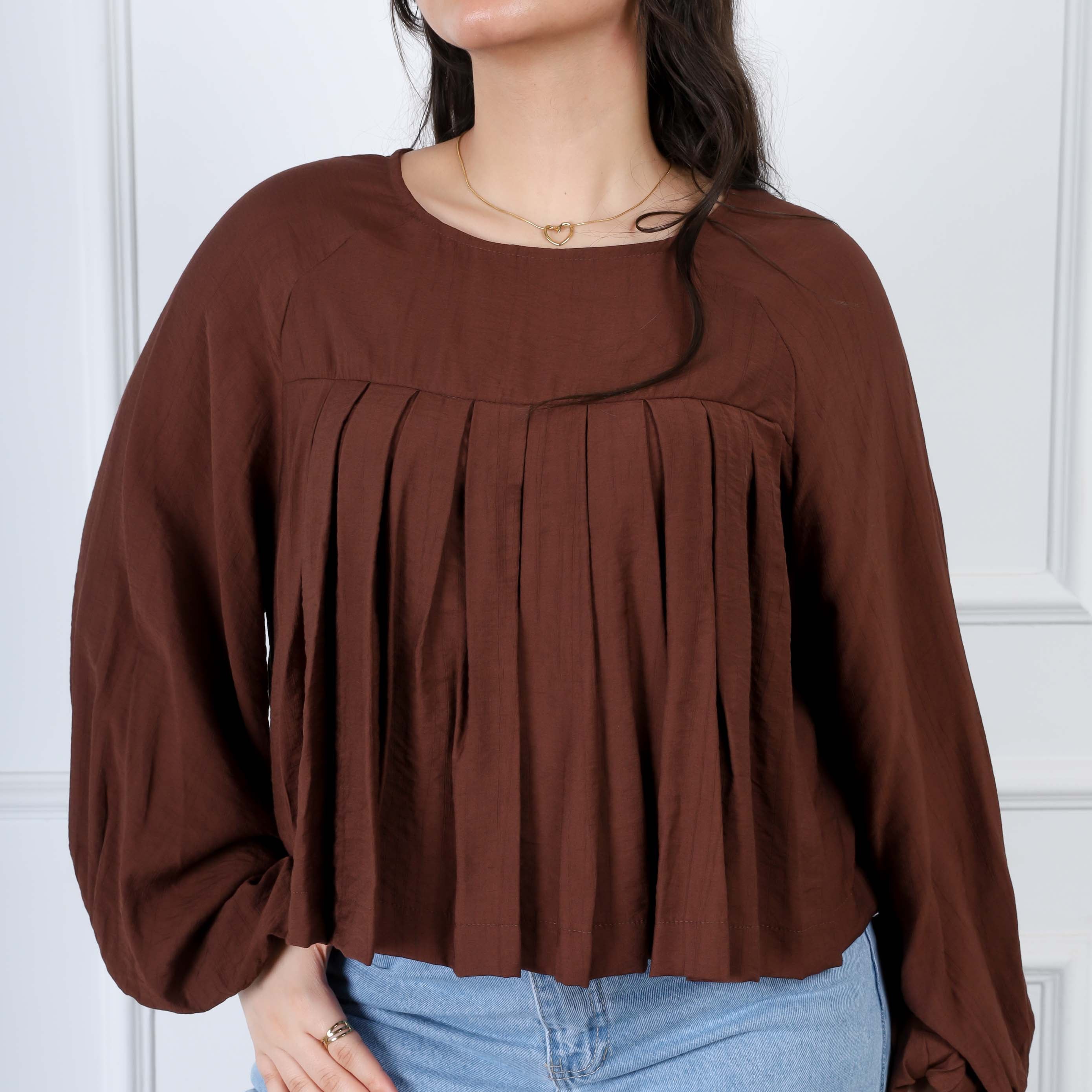 Pleated Long-Sleeve Blouse s1516354