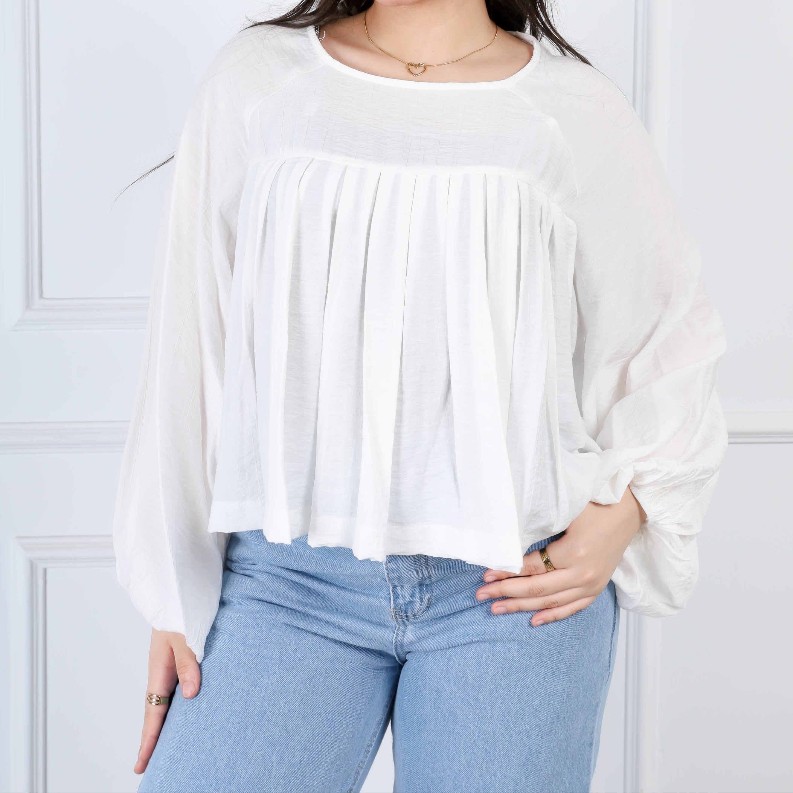 Pleated Long-Sleeve Blouse s1516354