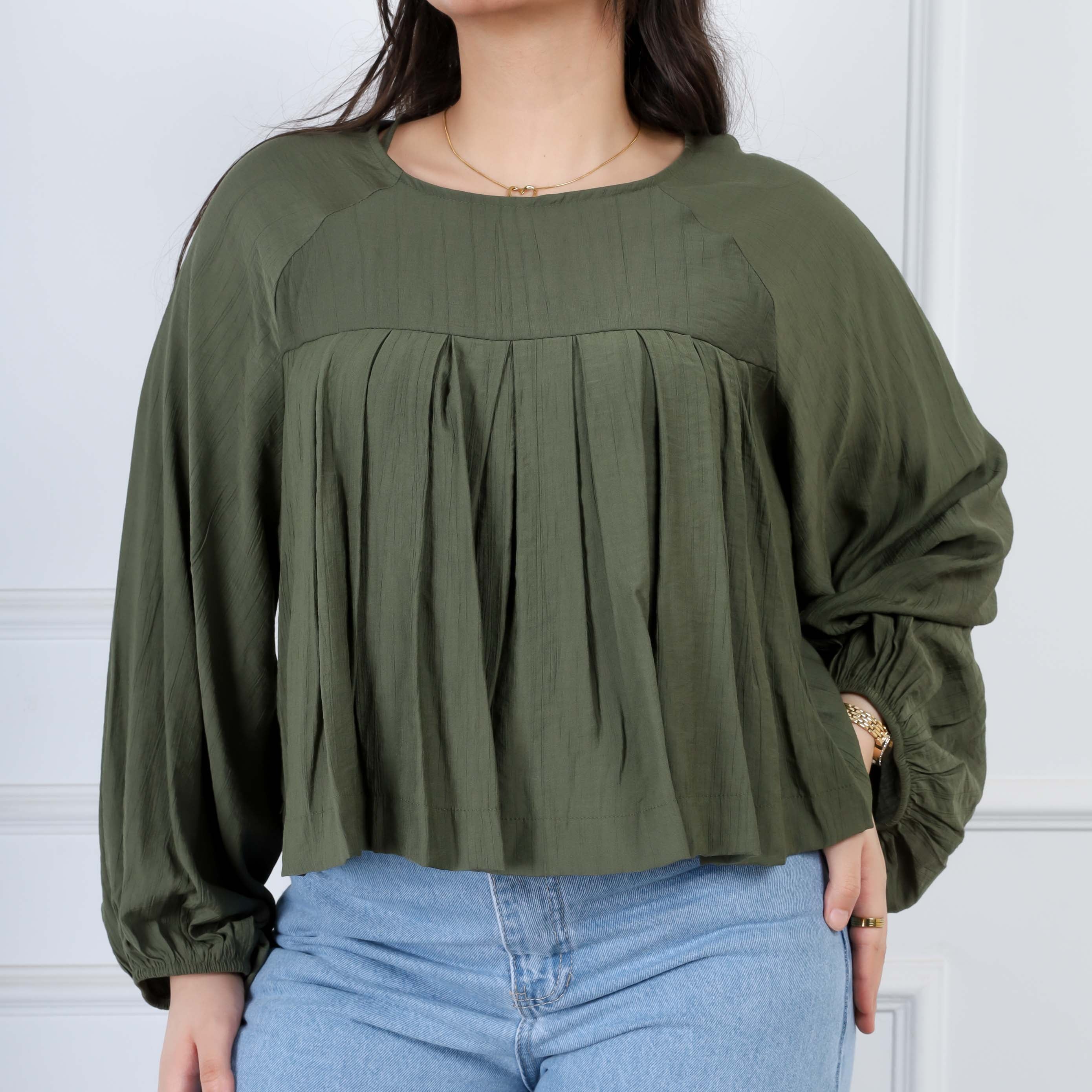 Pleated Long-Sleeve Blouse s1516354