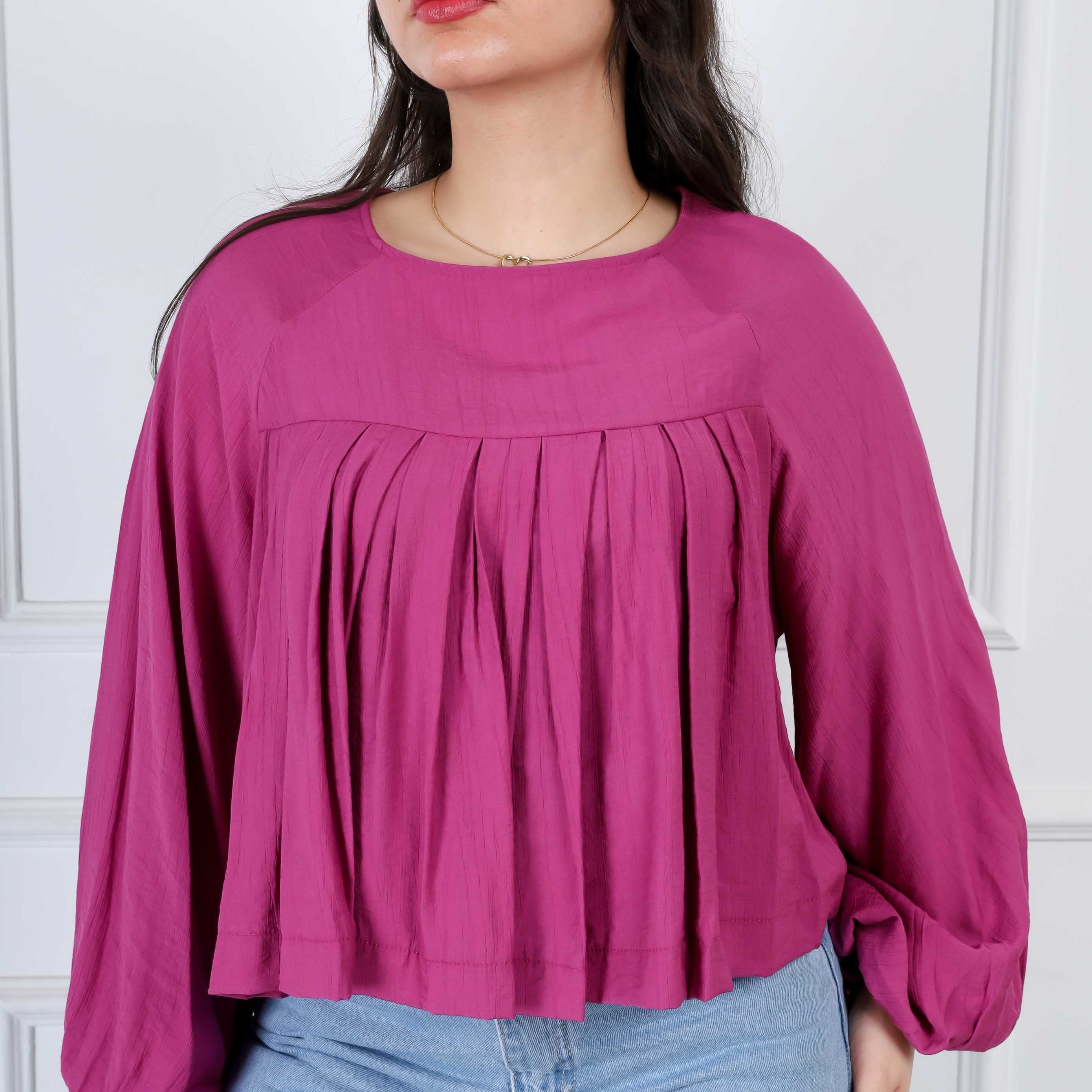 Pleated Long-Sleeve Blouse s1516354