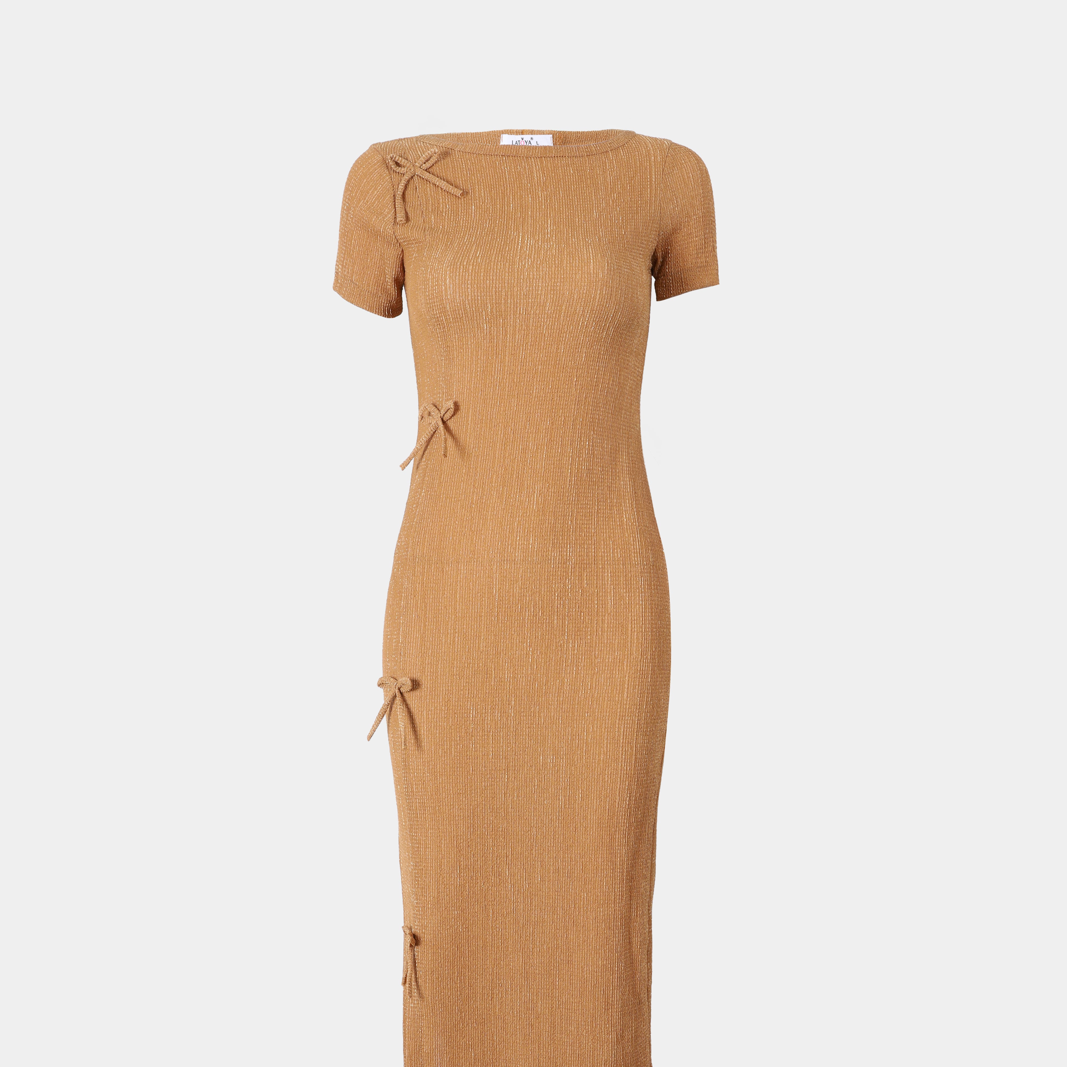 Half Sleeve Basic Dress With Bows s1516492