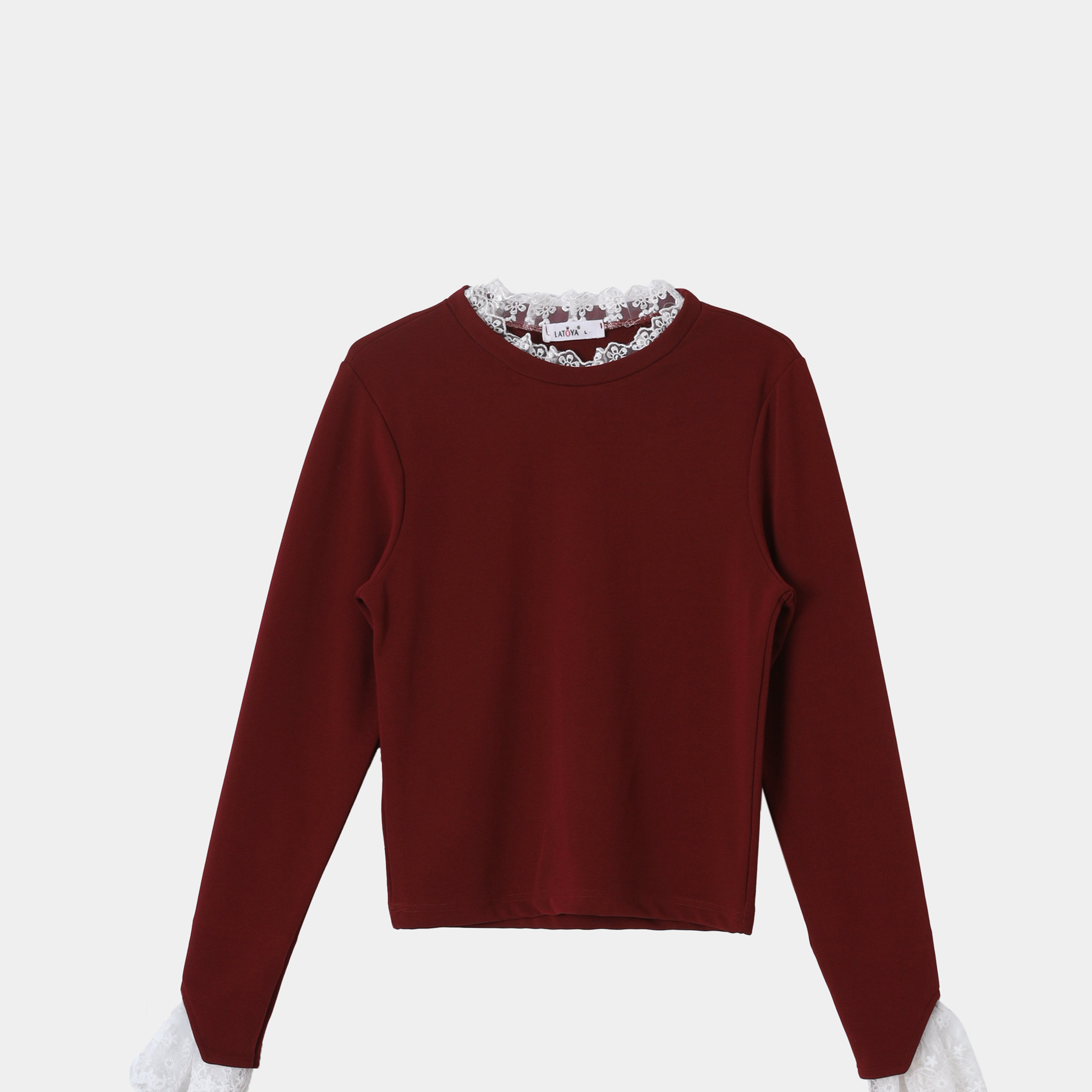 Ruffled Ribbed Knit Lace-Trim Blouse s15183000