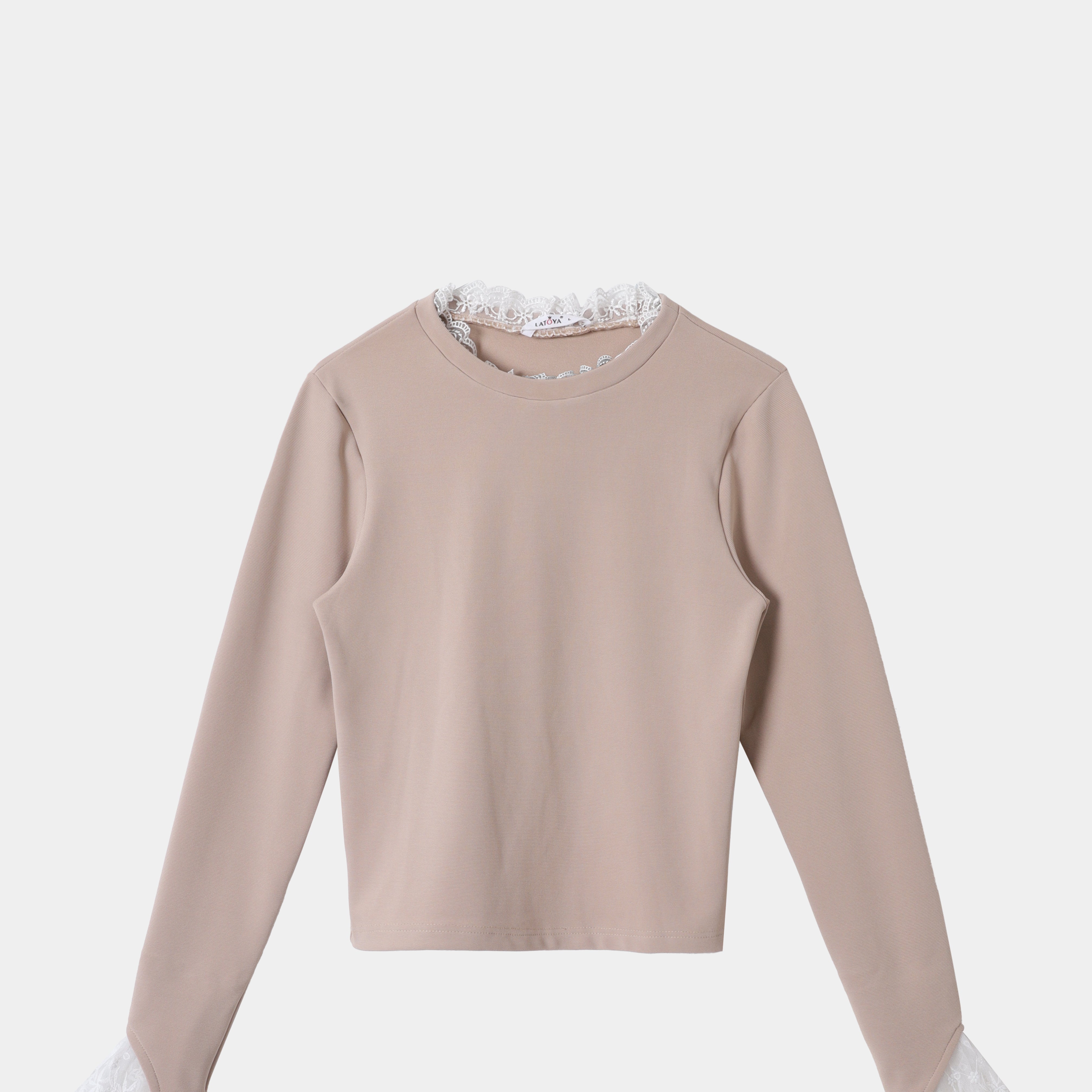 Ruffled Ribbed Knit Lace-Trim Blouse s15183000