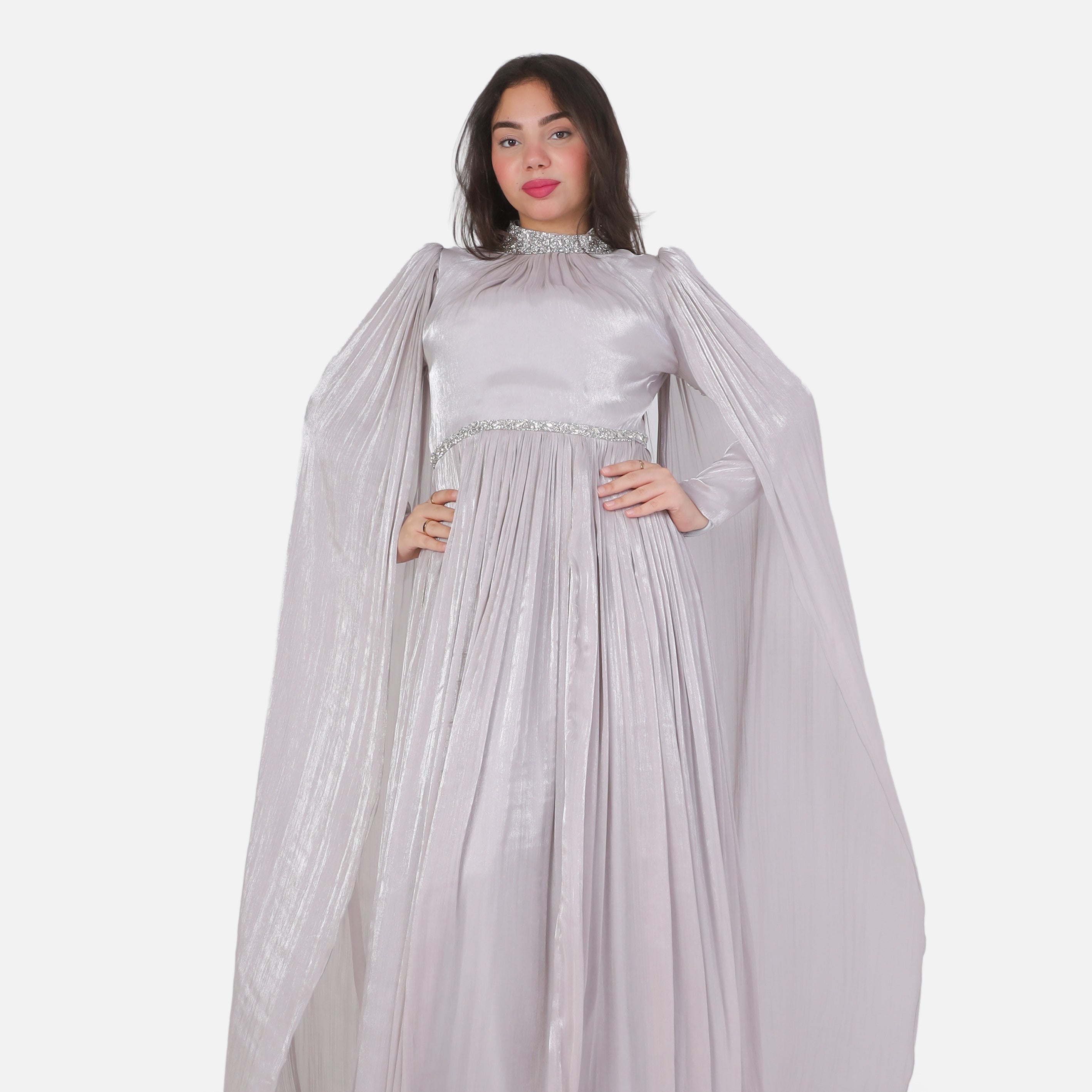 Elegant Draped Shoulder Evening Maxi Dress 1531541