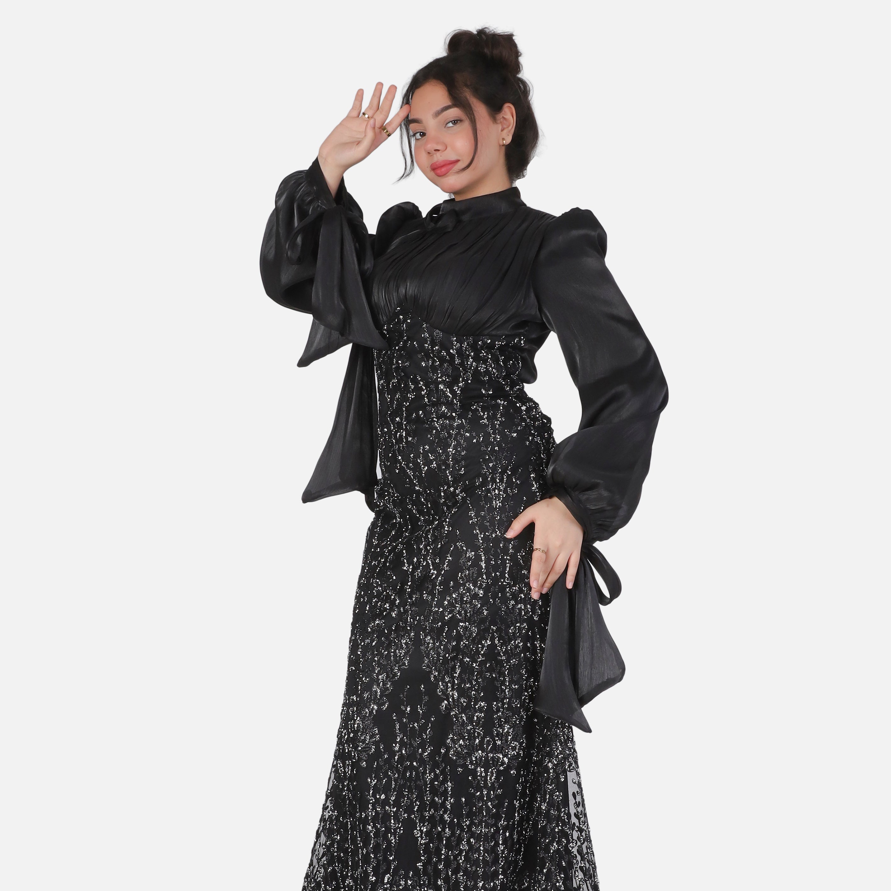 Elegant Evening Dress with Sleeve Tie Detail 1531591