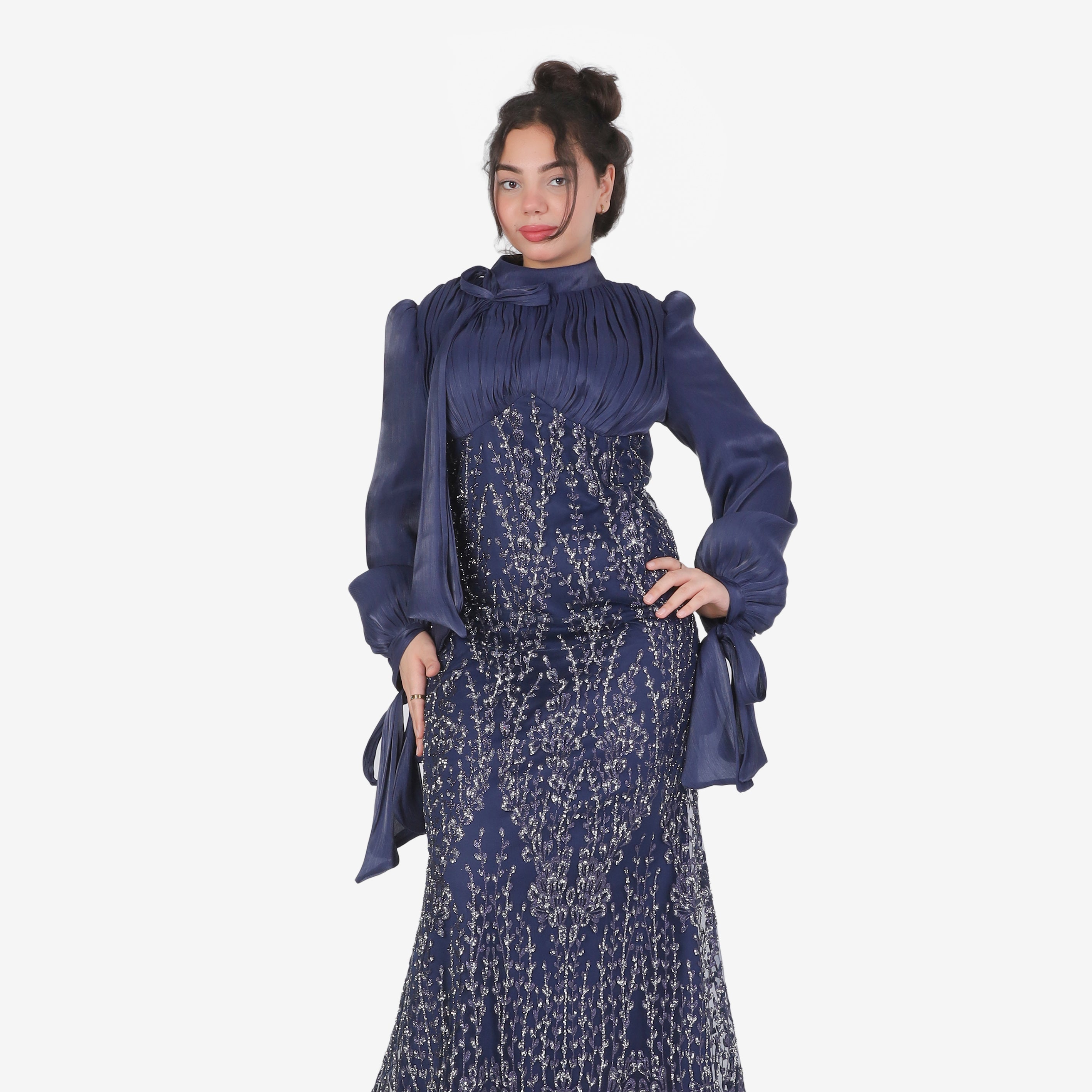 Elegant Evening Dress with Sleeve Tie Detail 1531591