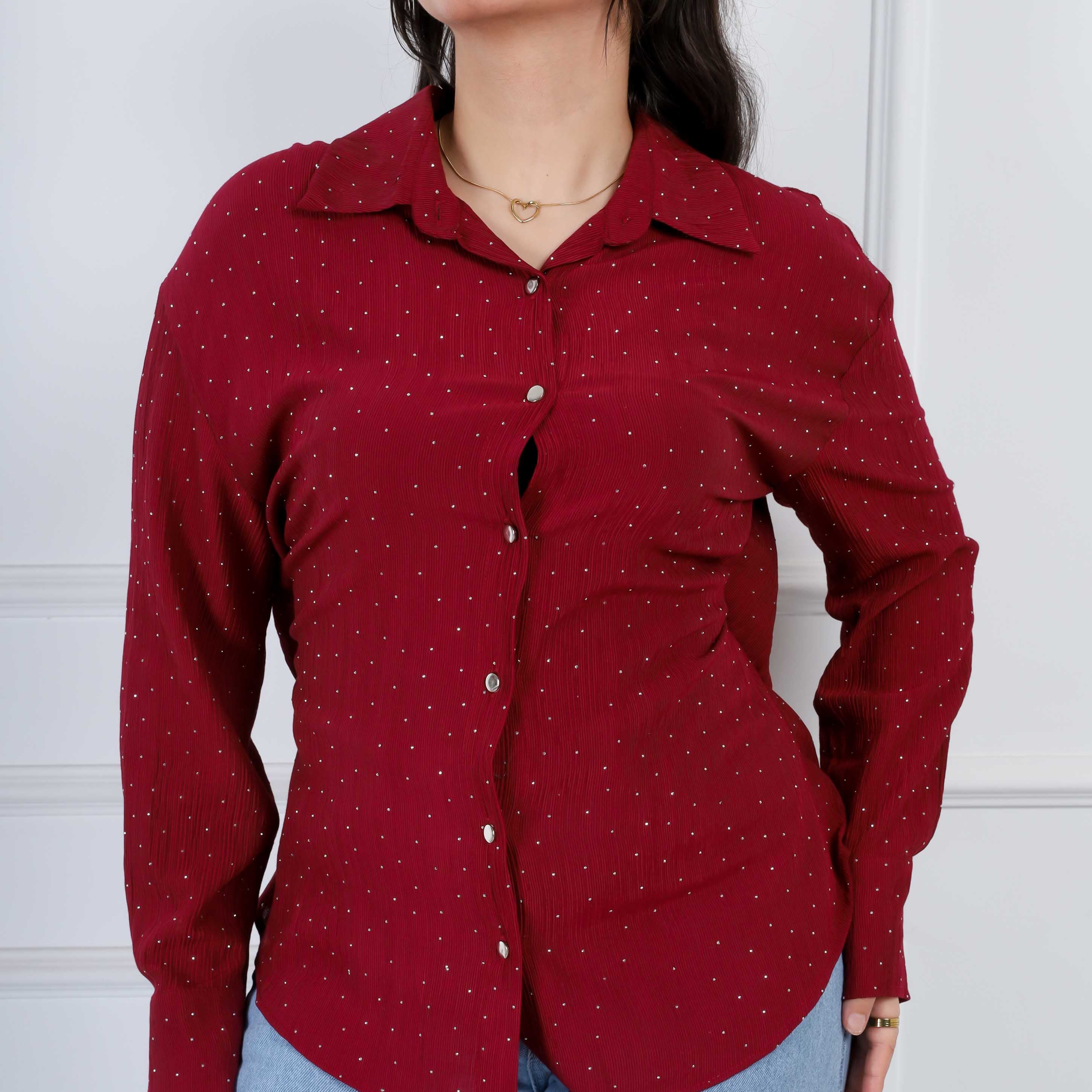 Back Tie Dotted Shiny Pattern Shirt s154230093