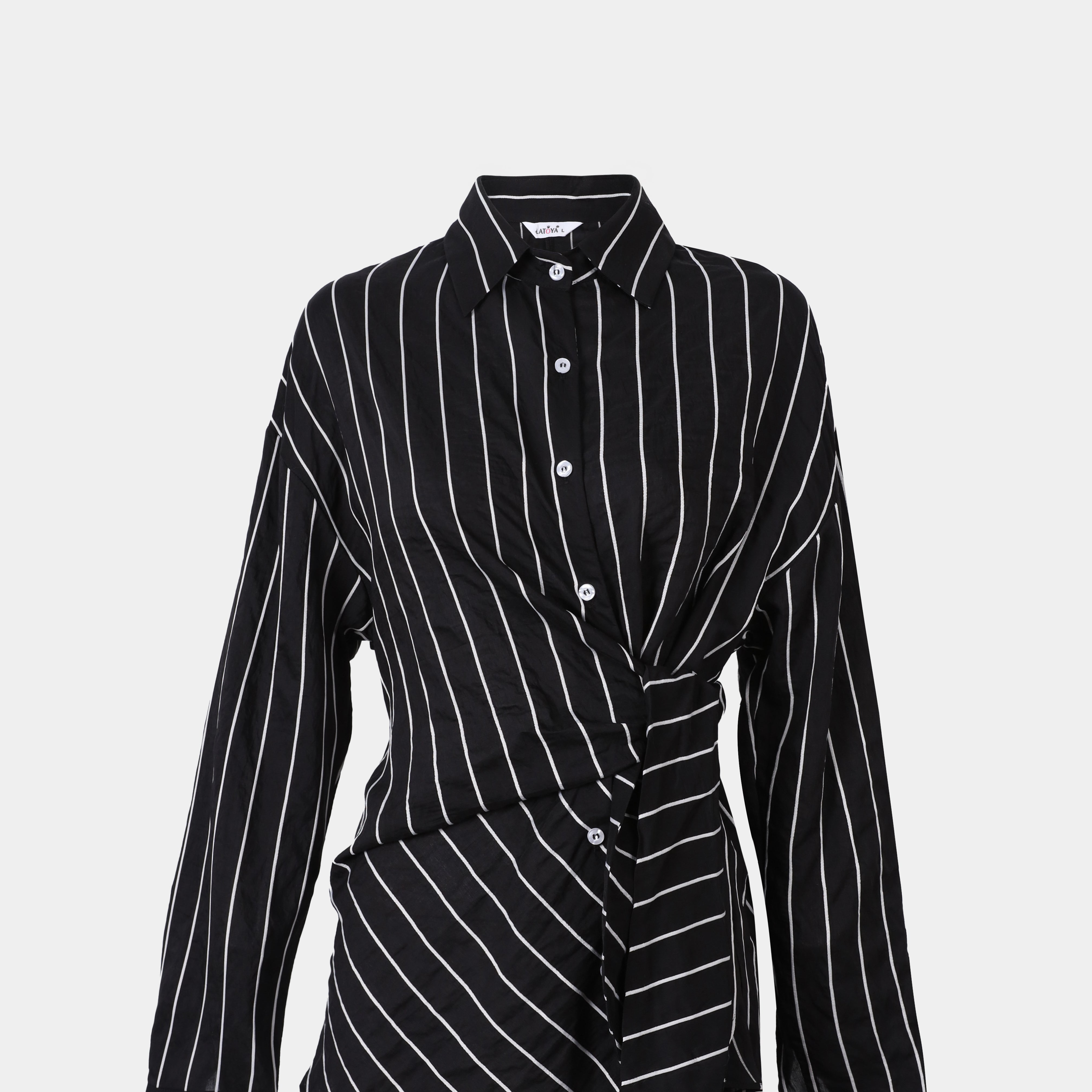 Striped Side-Wrap Blouse s154230141