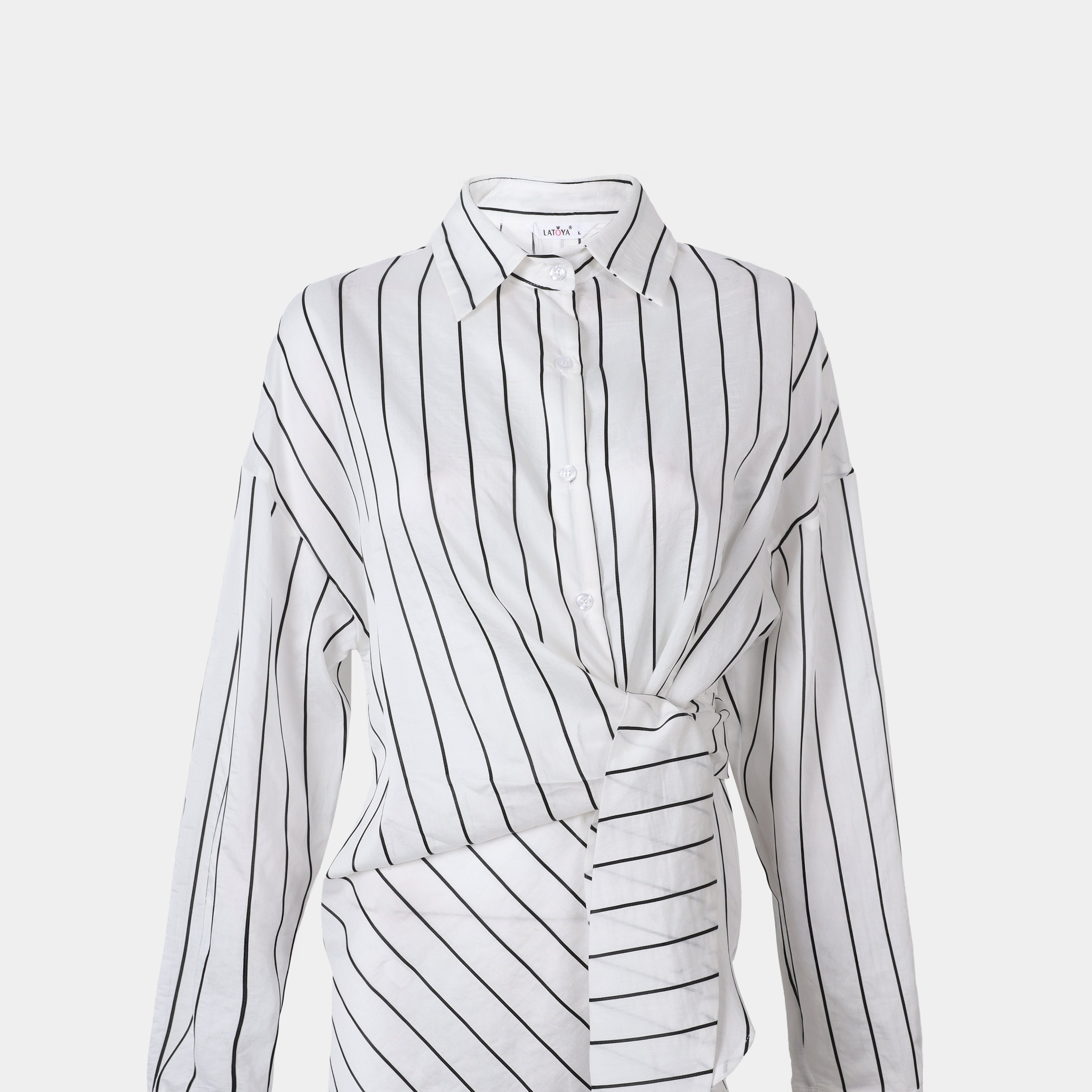 Striped Side-Wrap Blouse s154230141