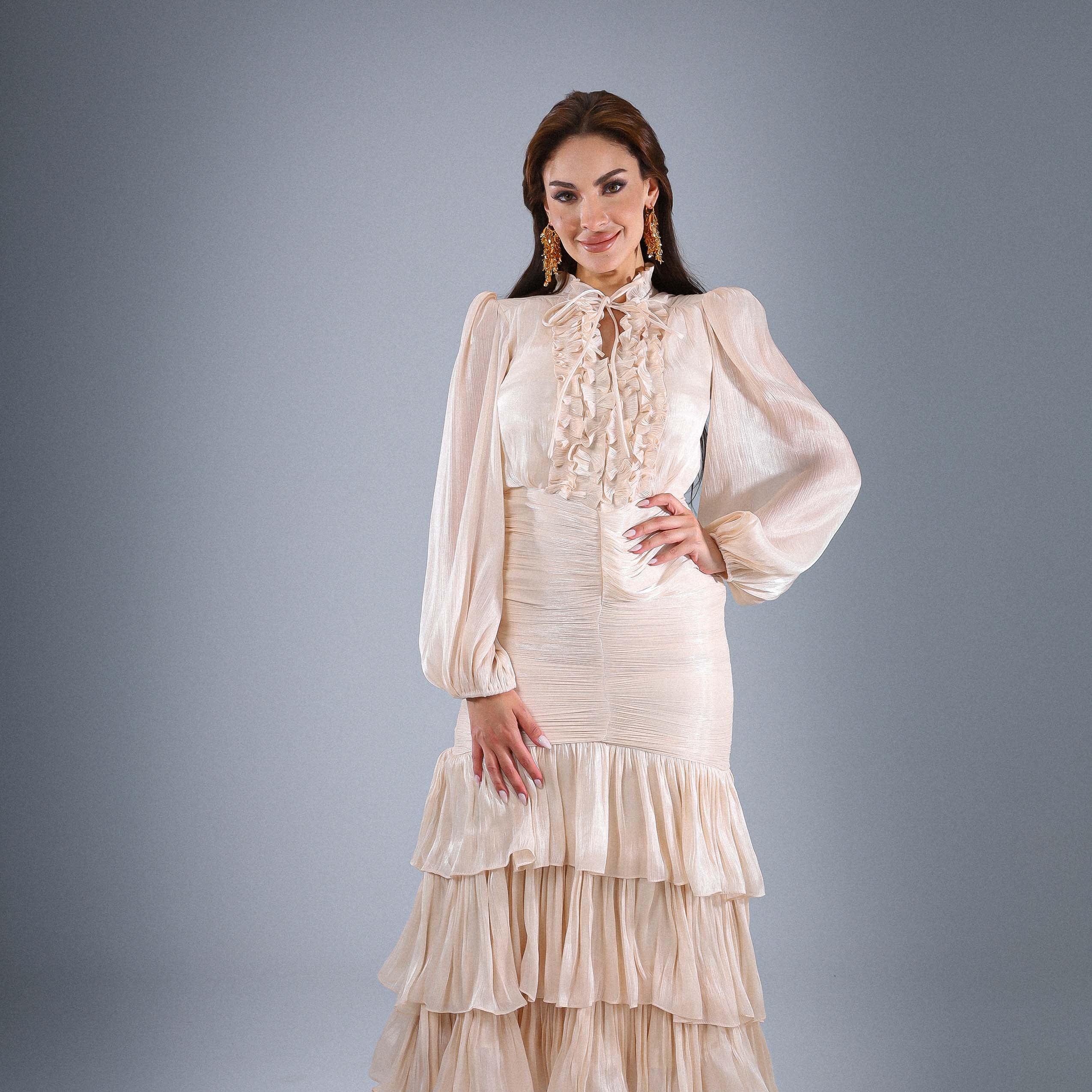 A feminine and elegant ruffle soirée dress s1593257