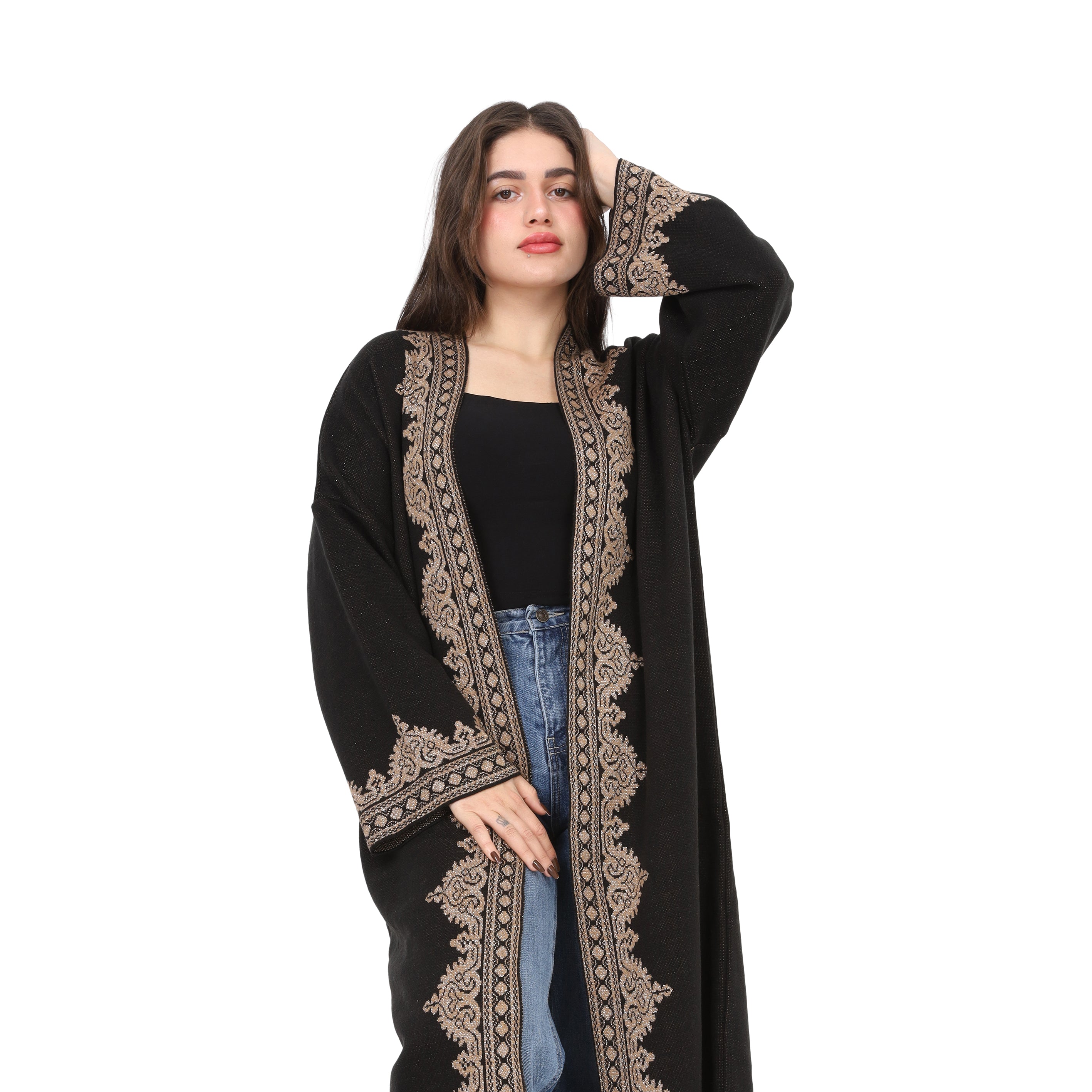 Embroidered Long Open Cardigan 172200607