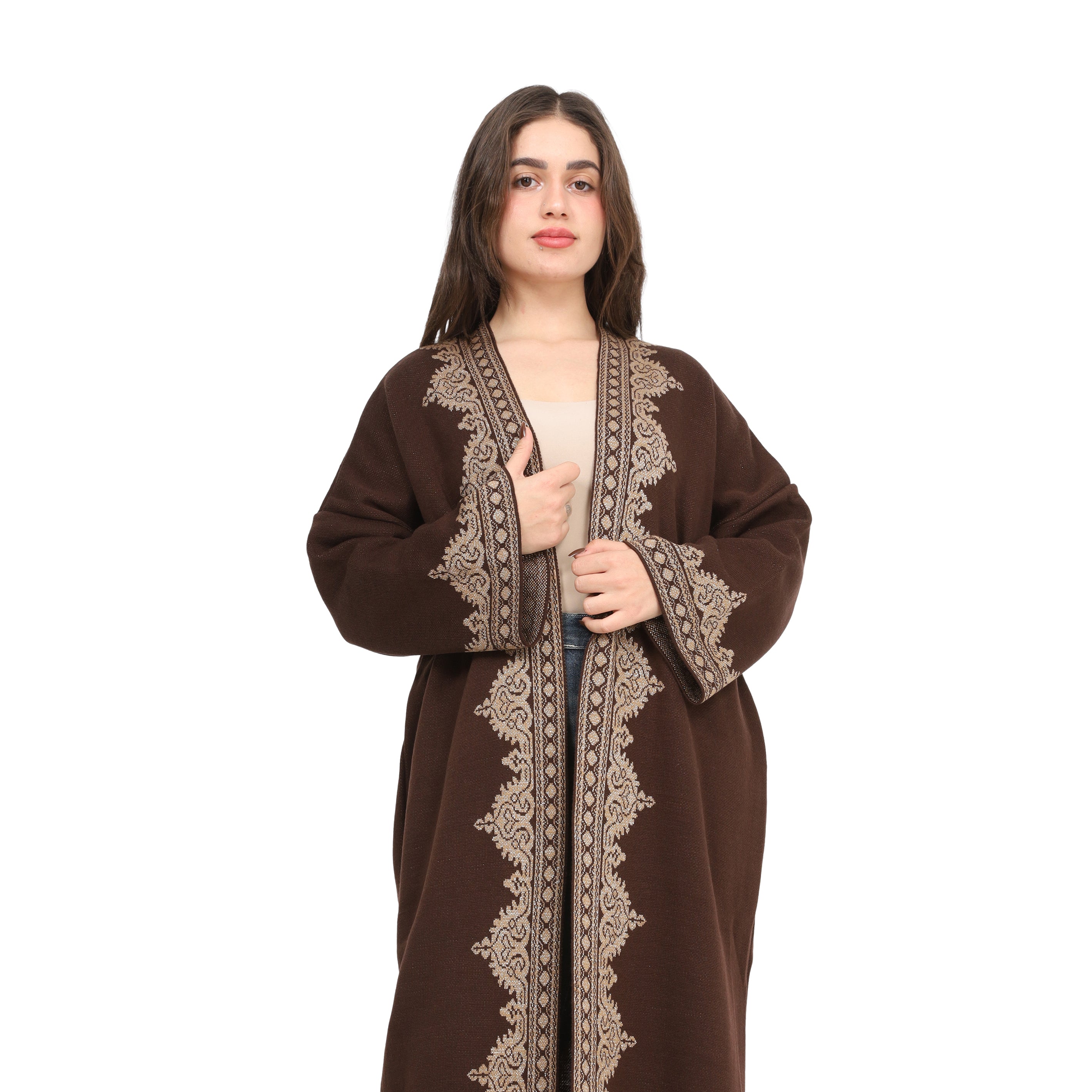 Embroidered Long Open Cardigan 172200607