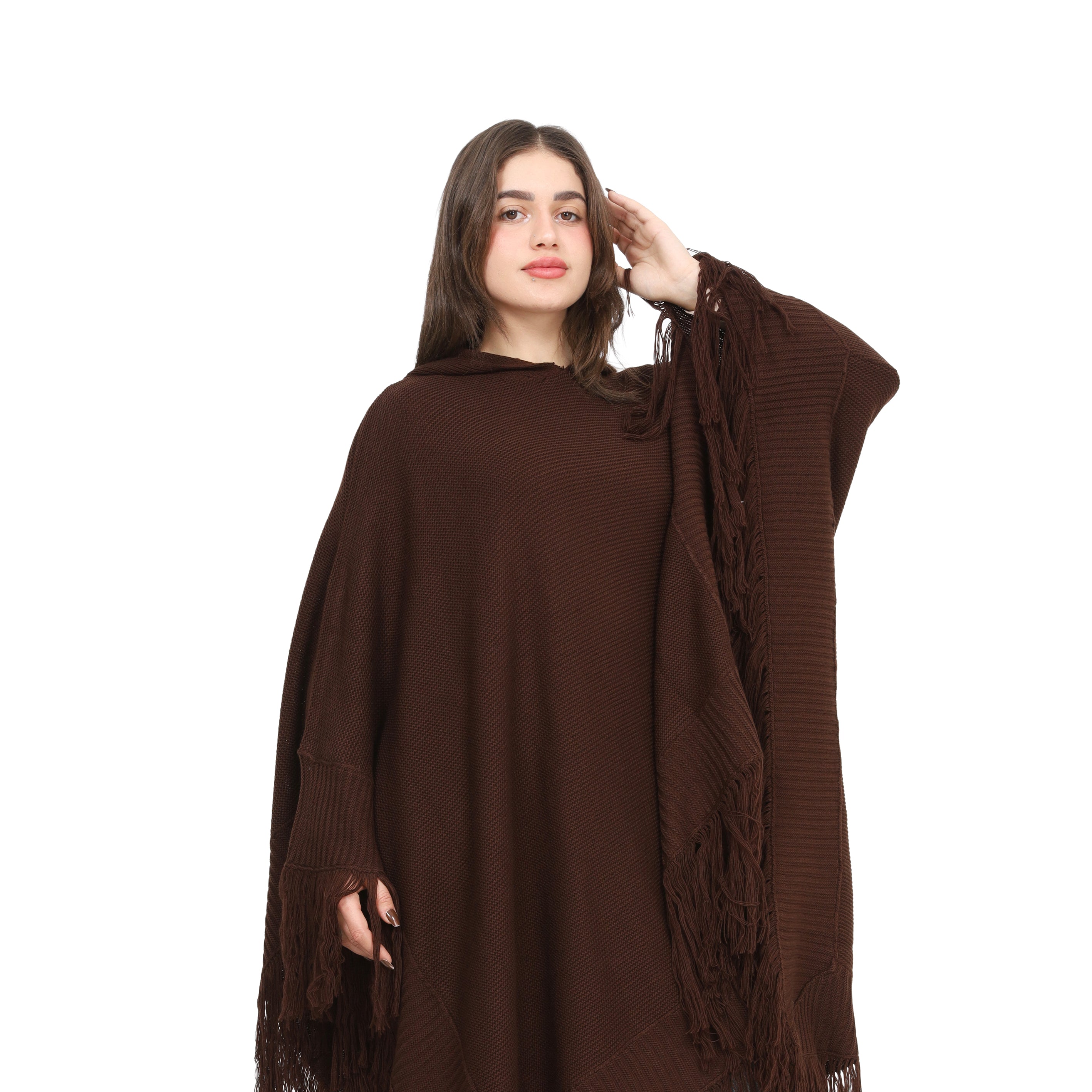 Knitted Fringe Poncho 172201029