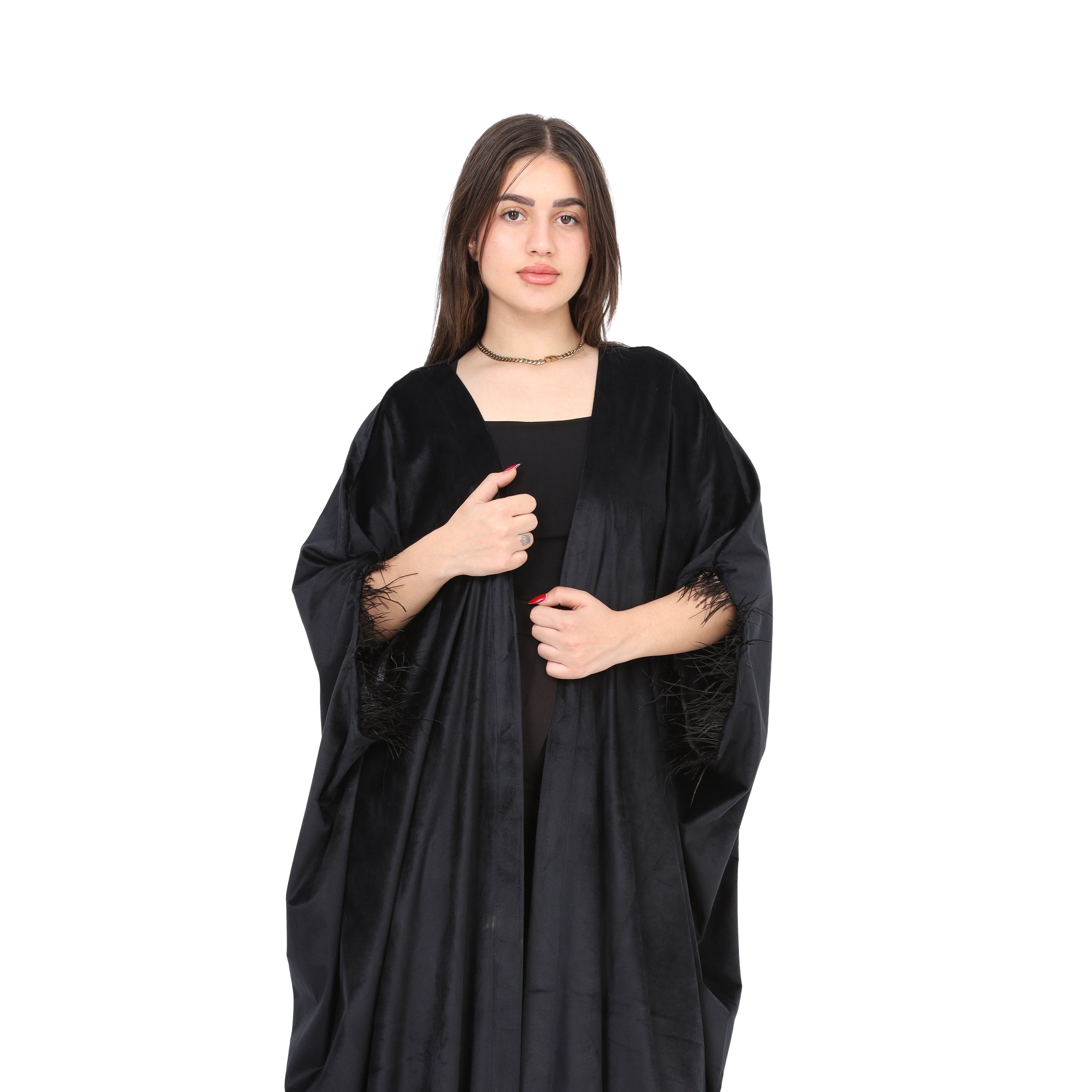 Velvet Open kimono with Feather Cuffs 1722704