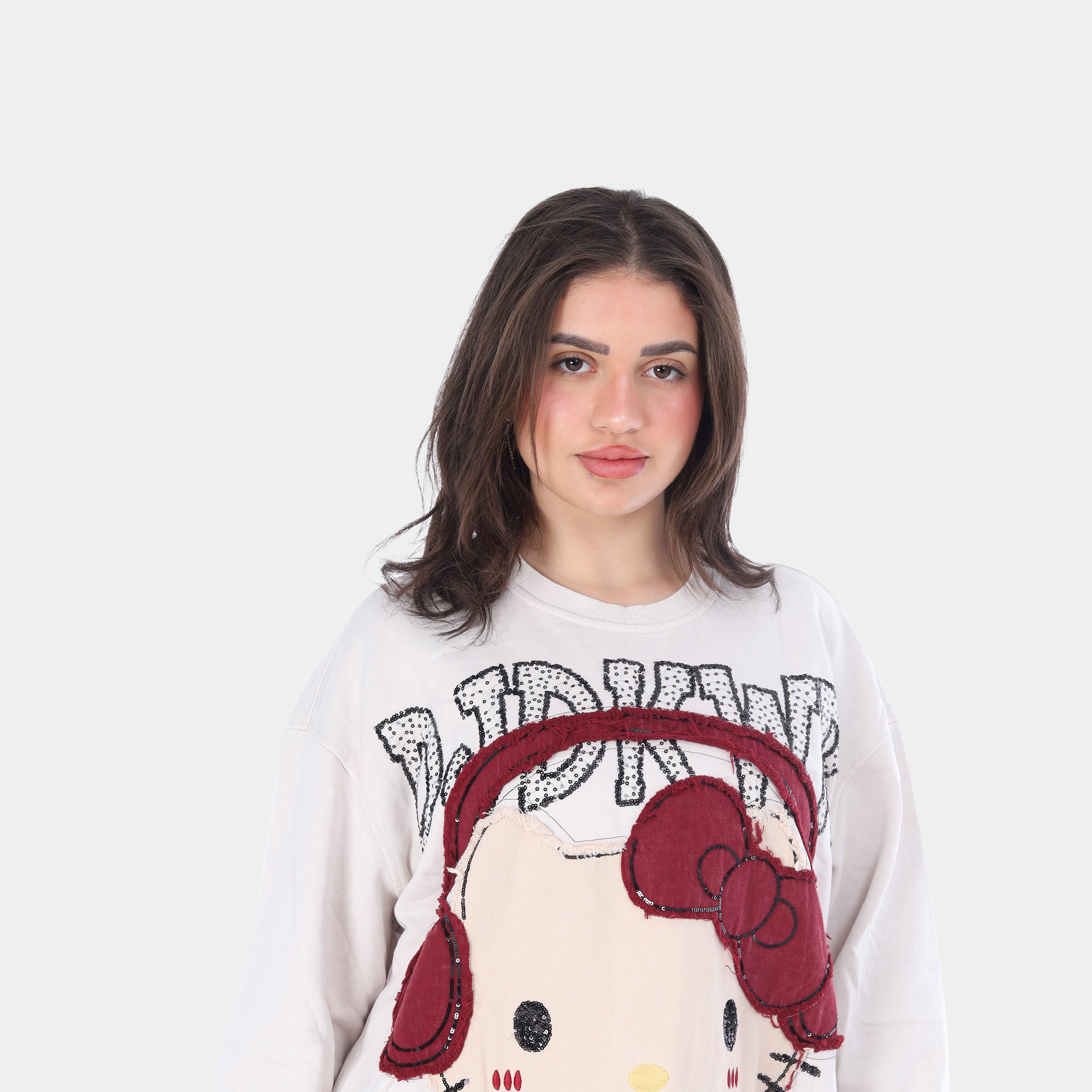Oversized Cartoon Graphic Hoodie with Glitter Embroidery 175478050