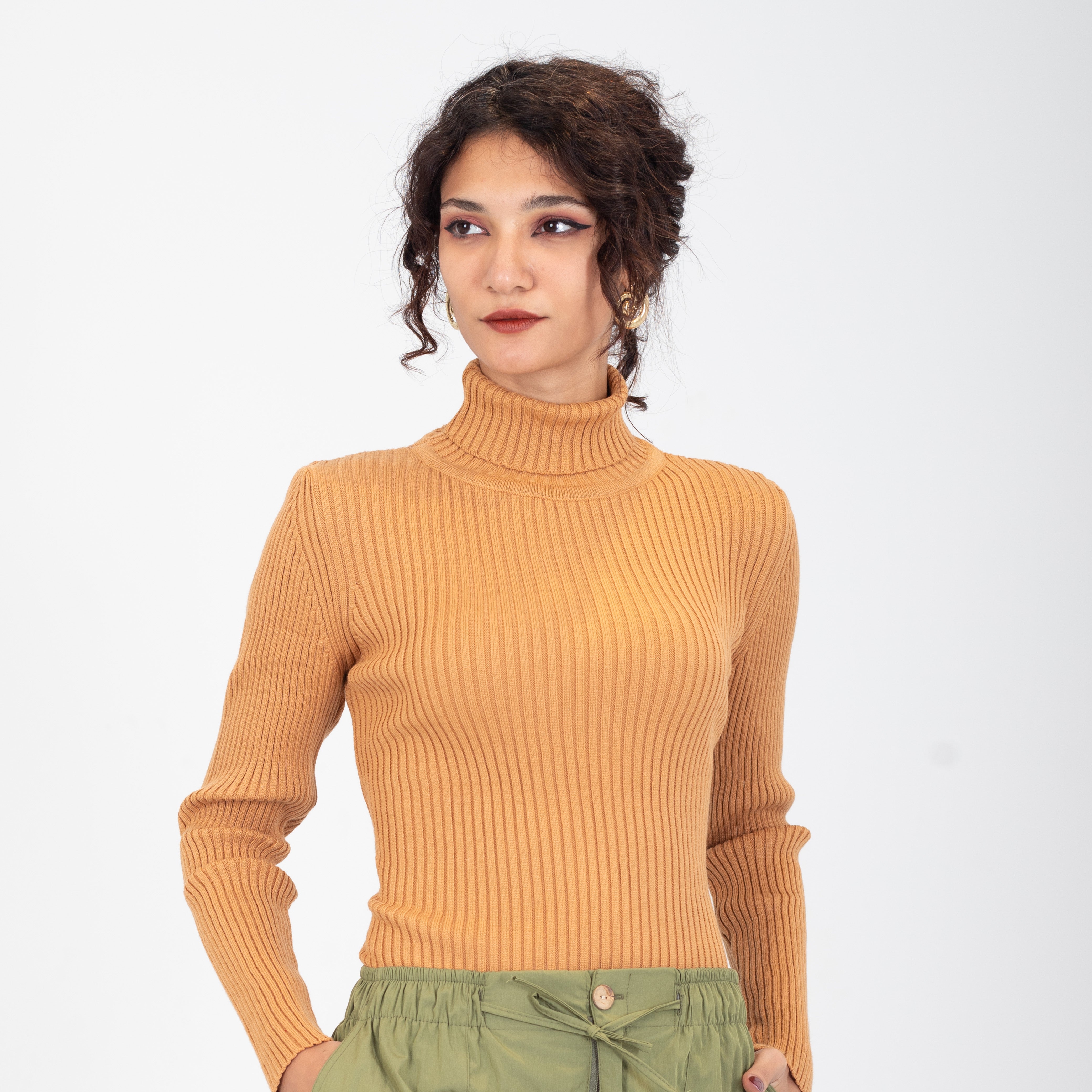 Ribbed Knit Turtleneck Basic Top w16321