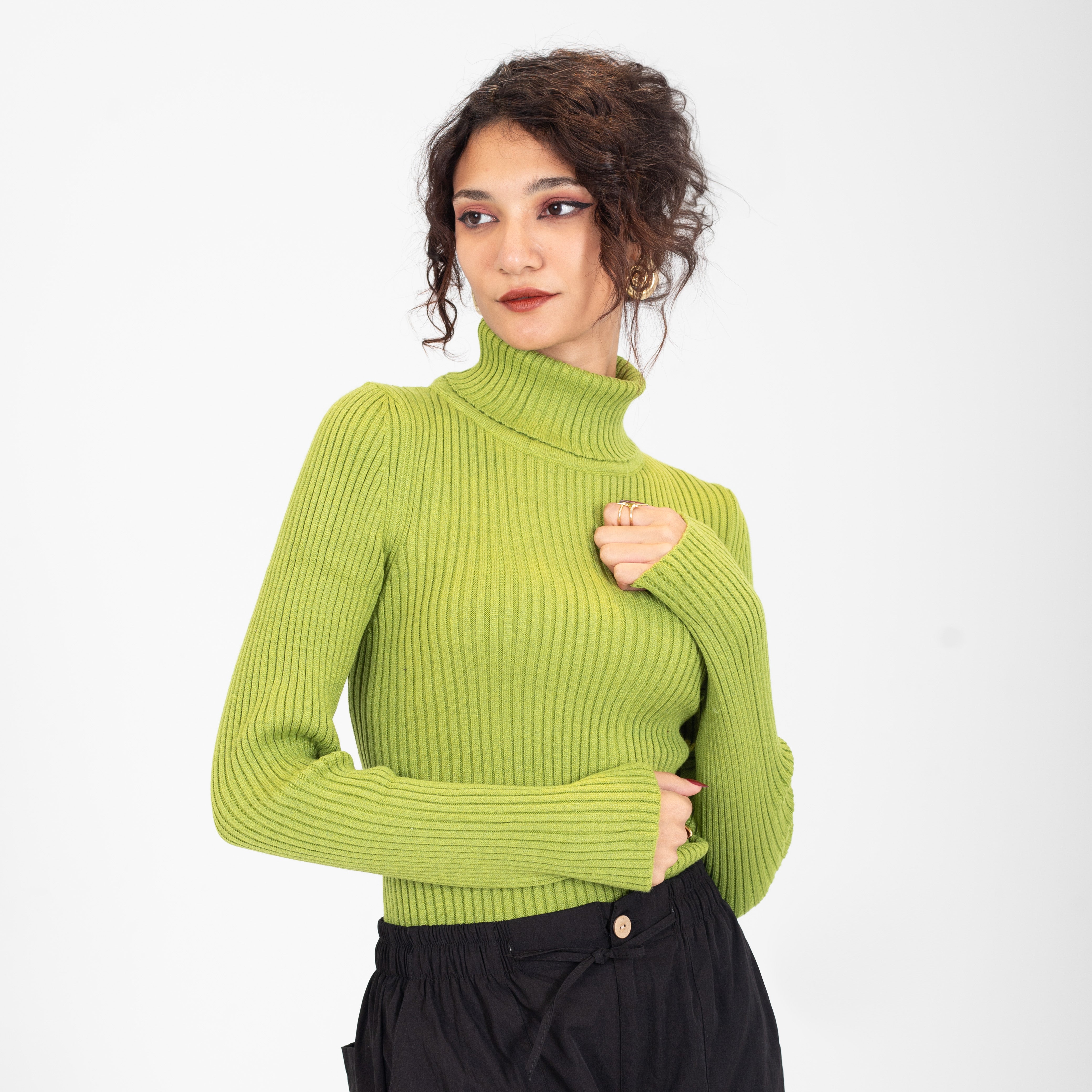 Ribbed Knit Turtleneck Basic Top w16321