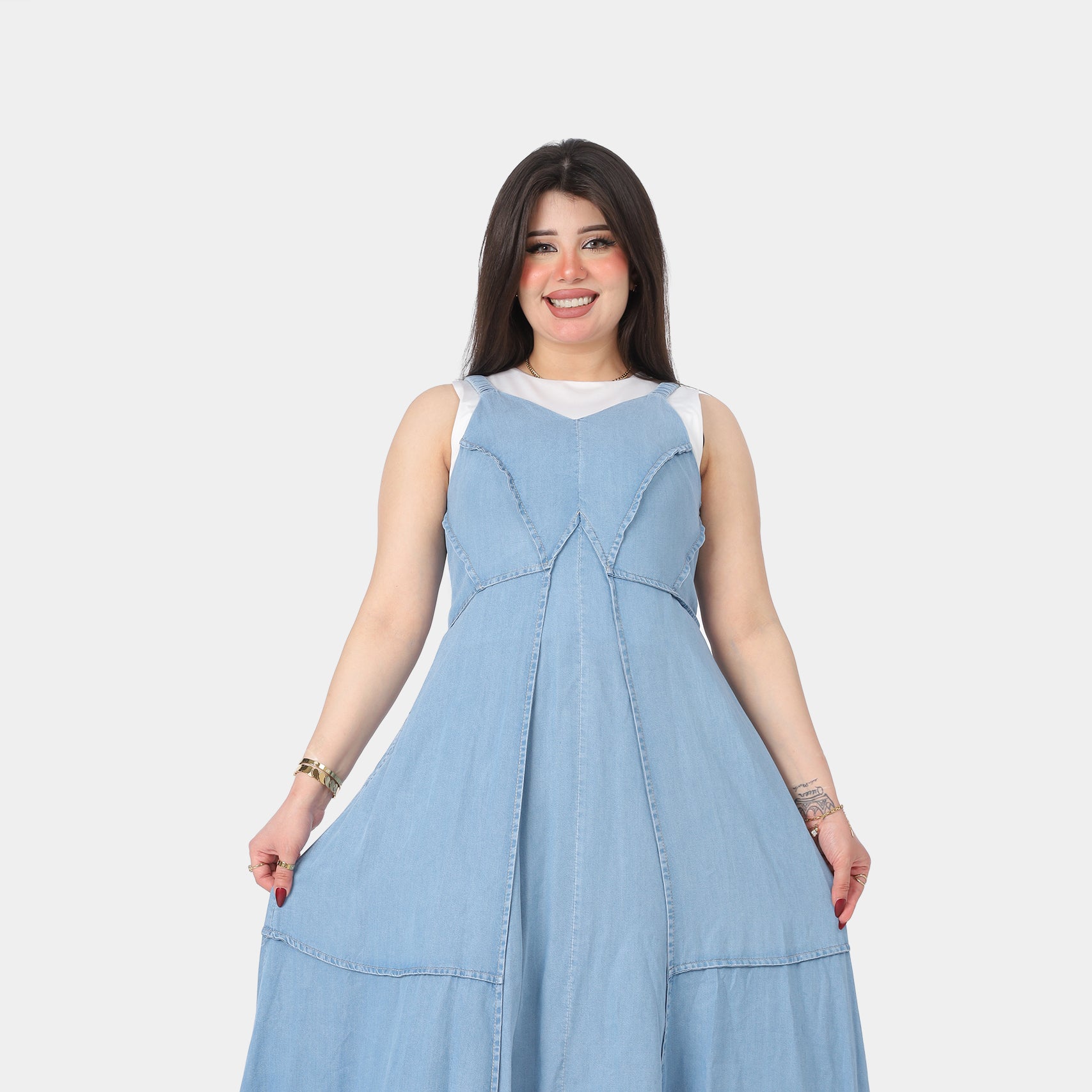 Elegant Sleeveless Denim Dress 2072210
