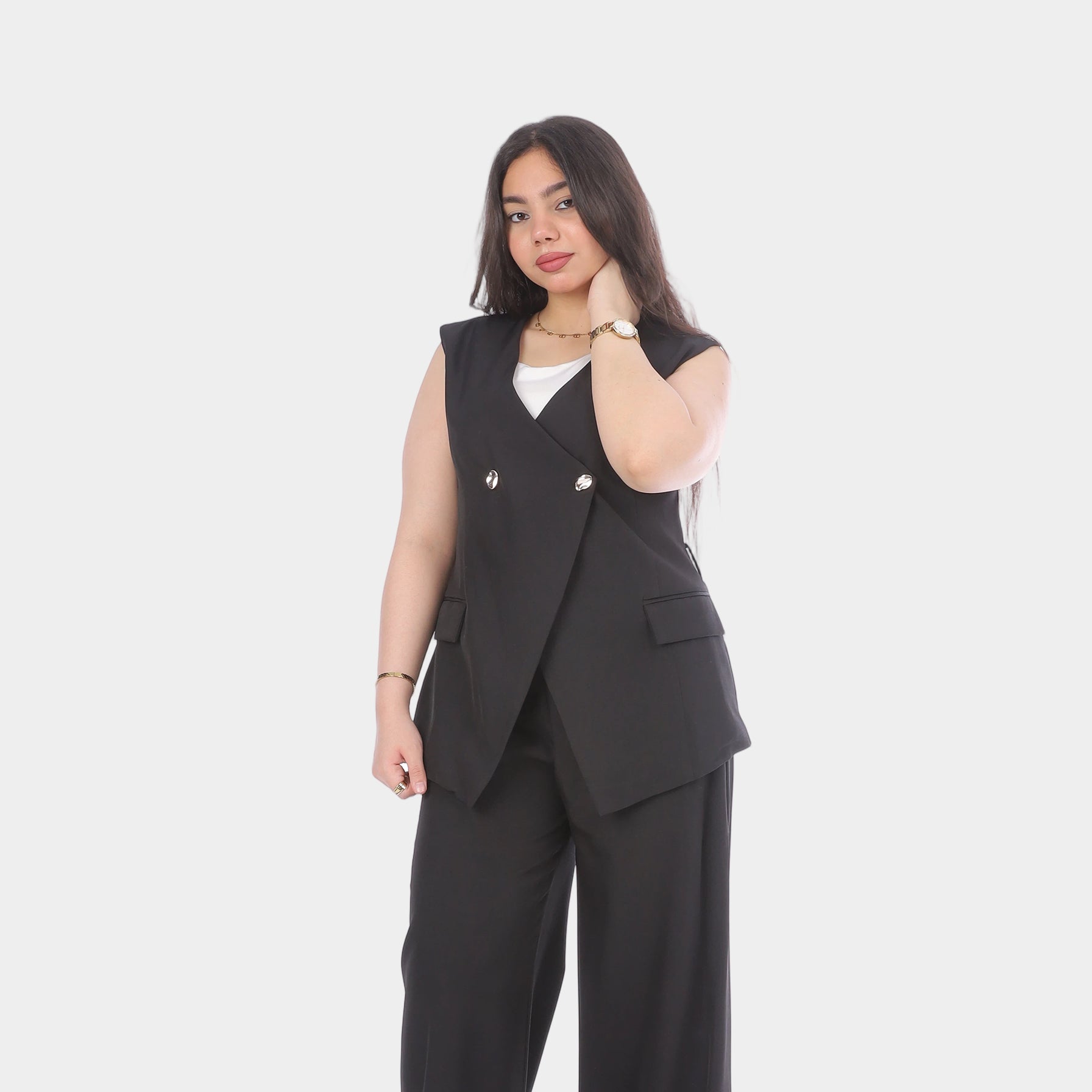 Sleeveless Blazer Wide-Leg Pants Suit 2000/022