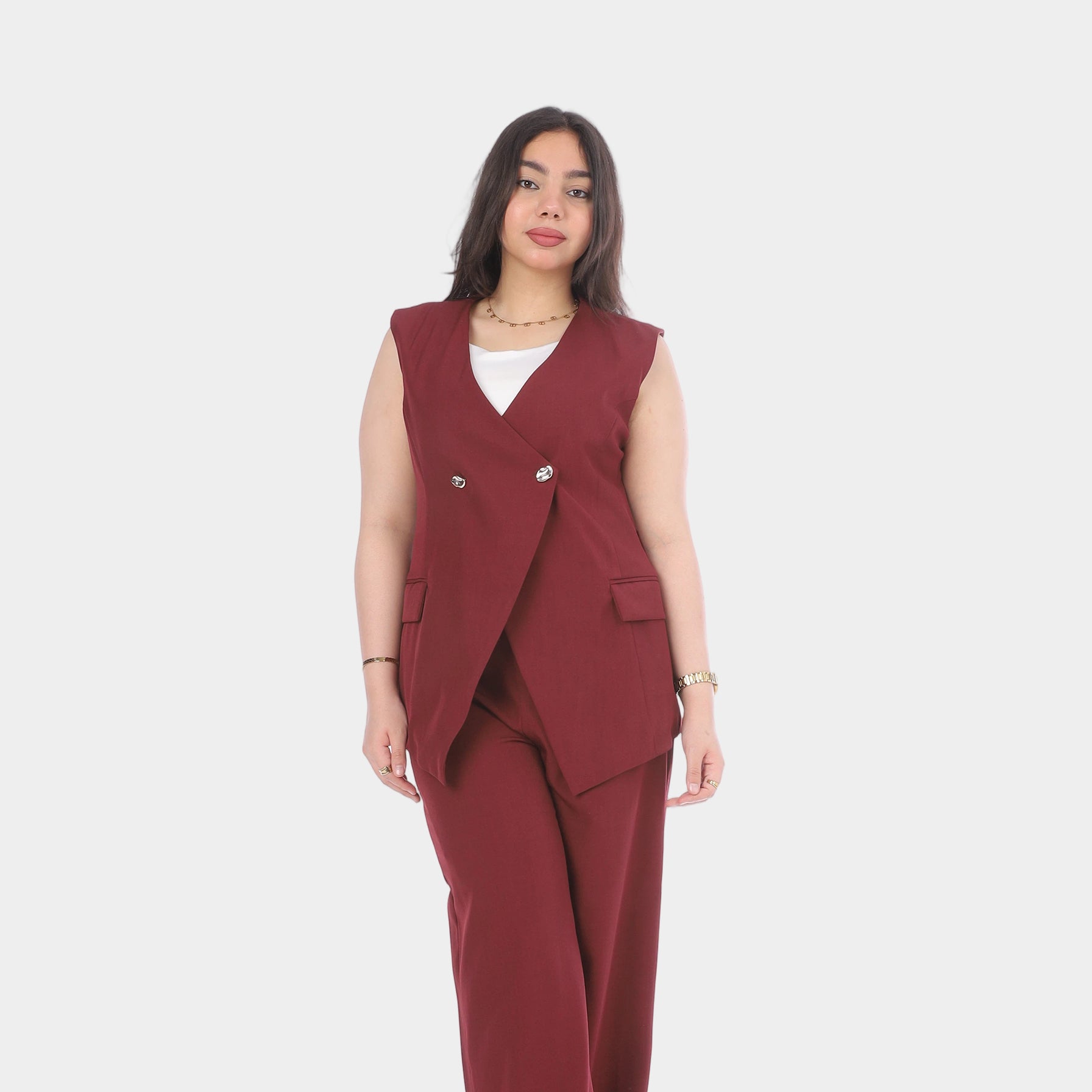 Sleeveless Blazer Wide-Leg Pants Suit 2000/022