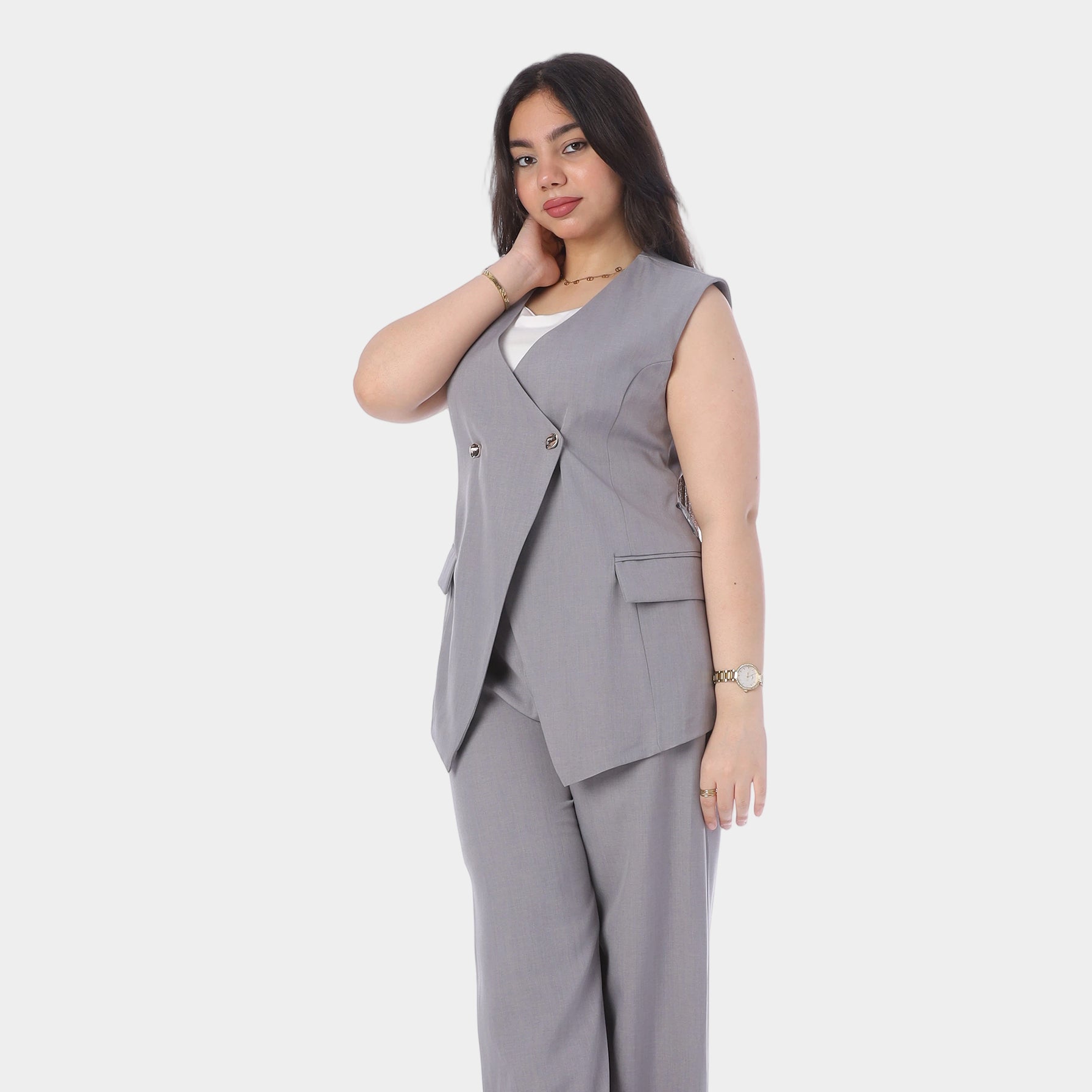 Sleeveless Blazer Wide-Leg Pants Suit 2000/022