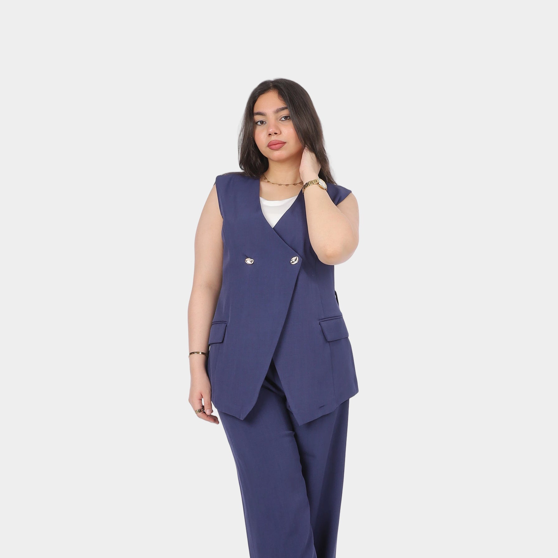 Sleeveless Blazer Wide-Leg Pants Suit 2000/022