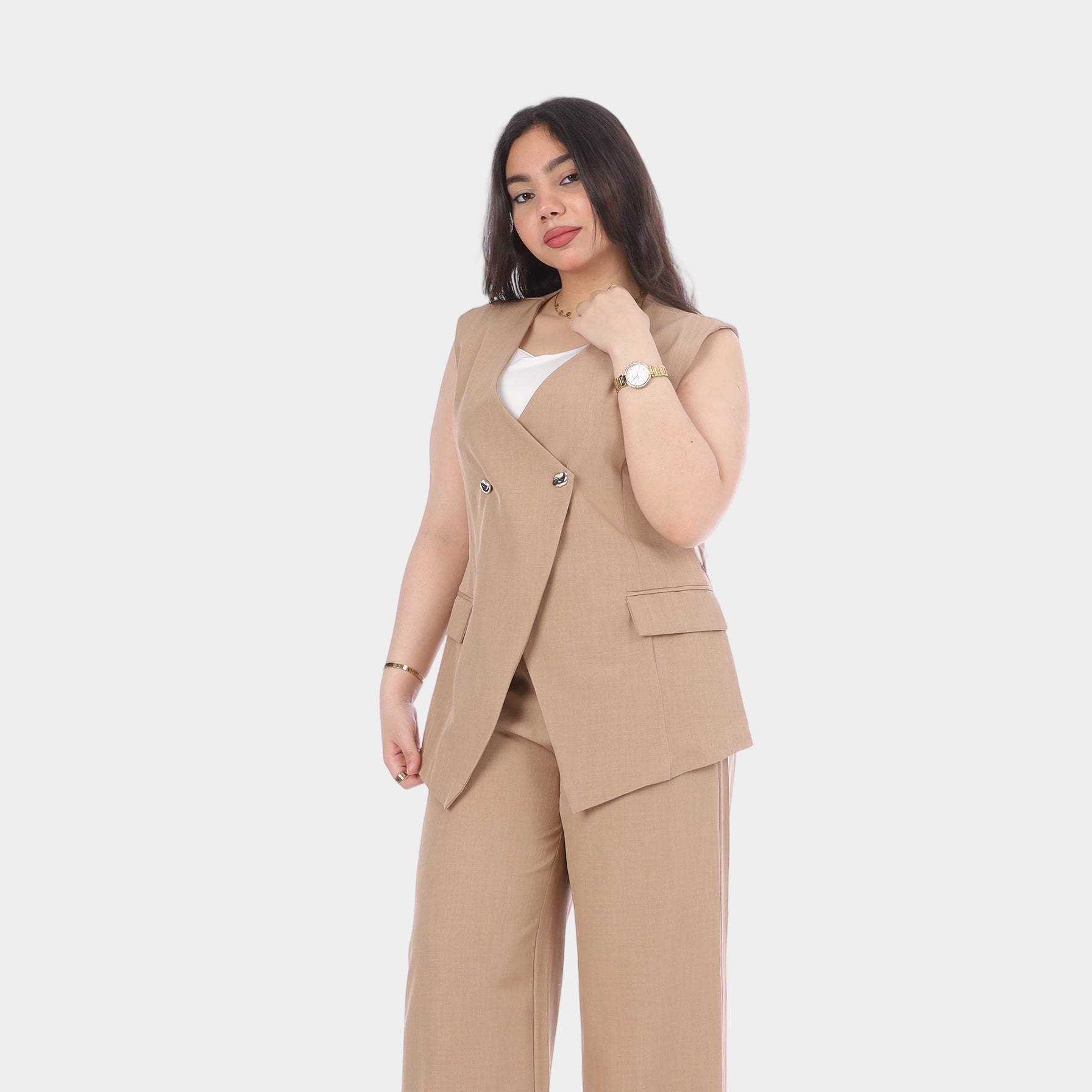 Sleeveless Blazer Wide-Leg Pants Suit 2000/022