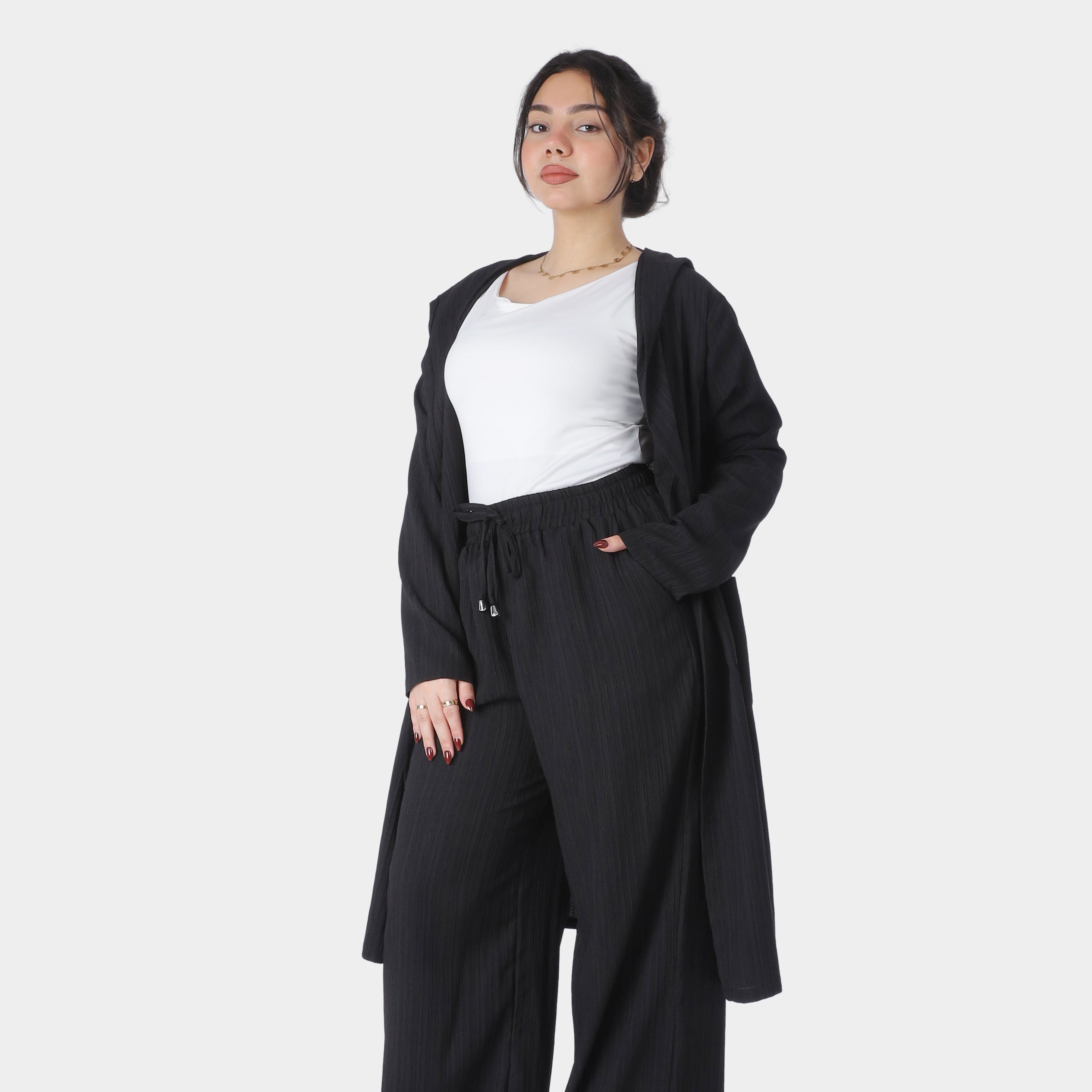 Long Open Front Hooded Cardigan 2000/054/2