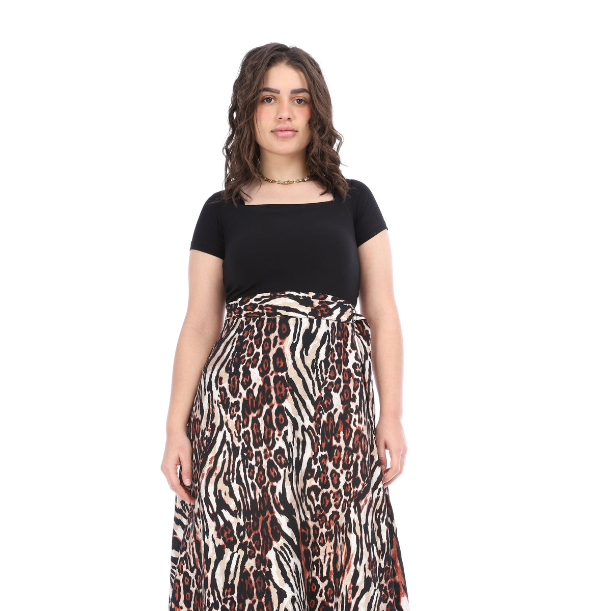 Leopard Print Satin Skirt with Side Tie 2000/076/1