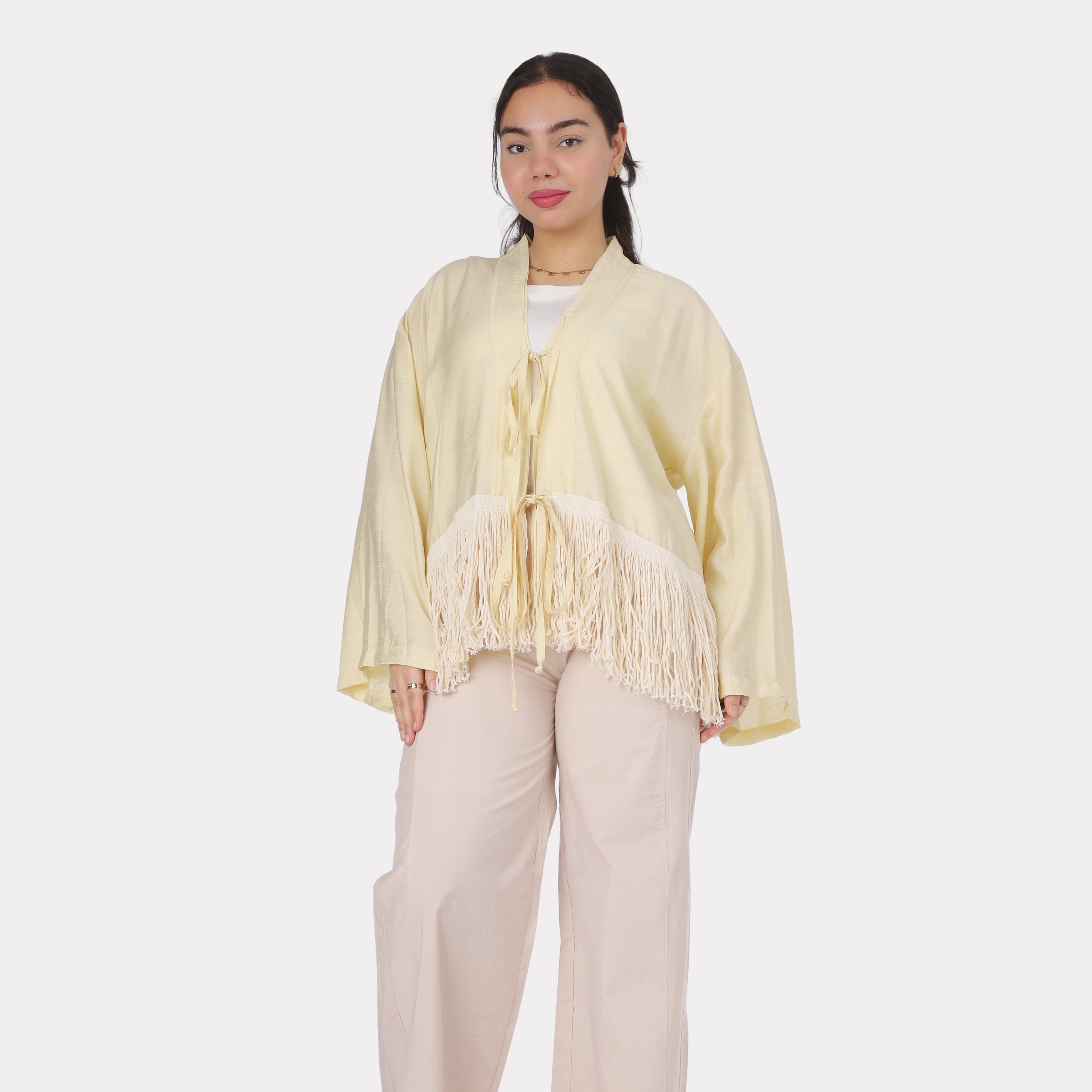 Fringe Tie-Front Kimono Cardigan 2000/112