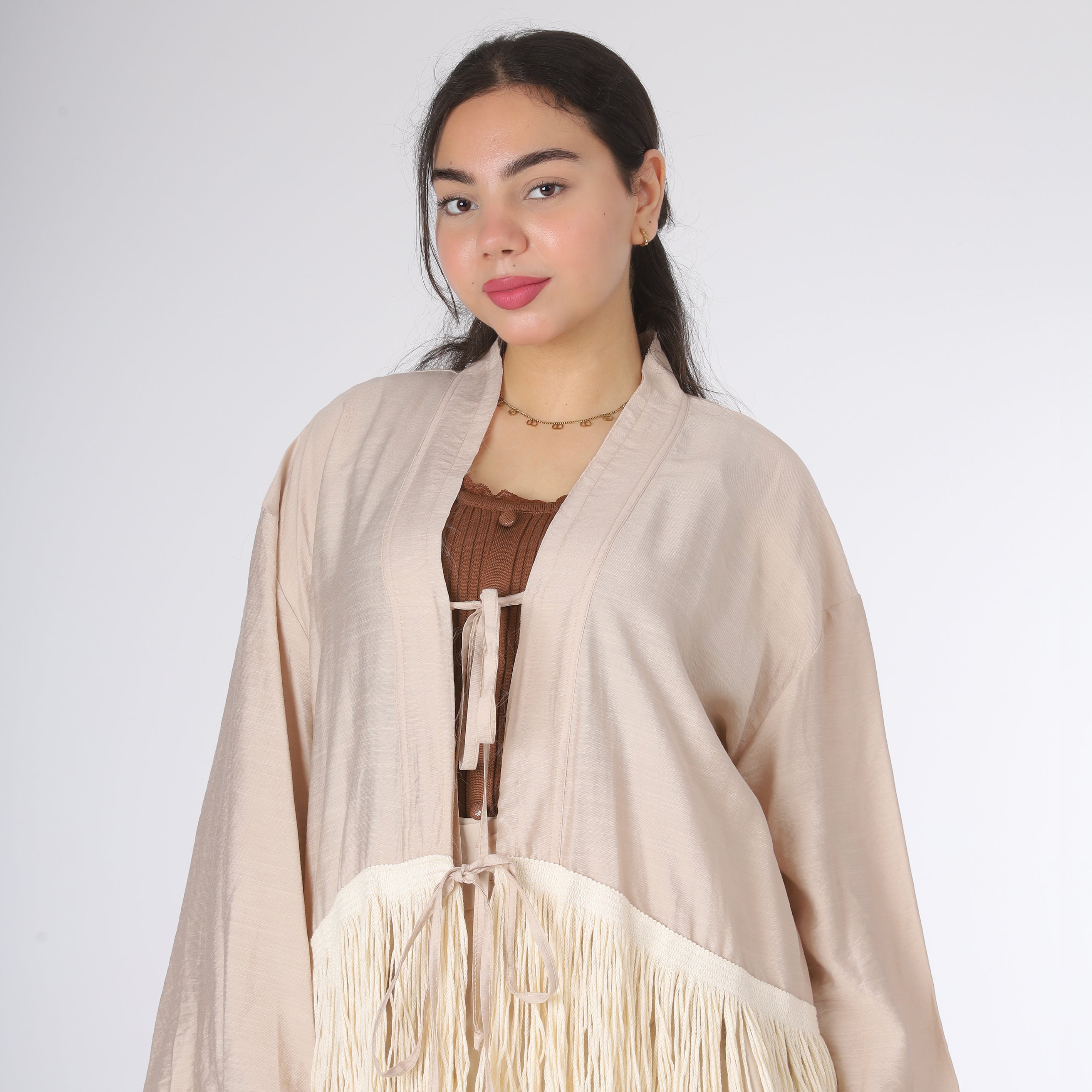 Fringe Tie-Front Kimono Cardigan 2000/112