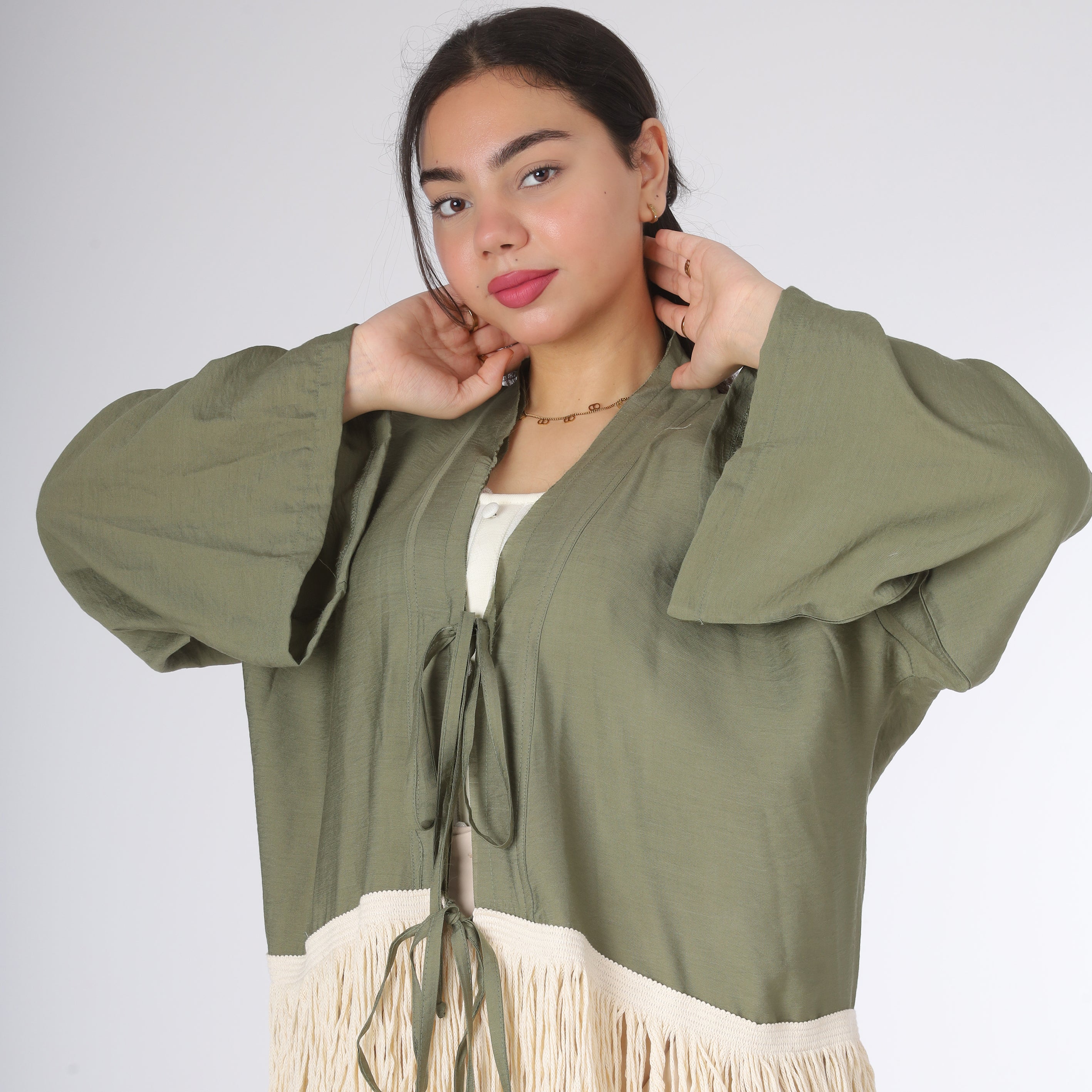 Fringe Tie-Front Kimono Cardigan 2000/112