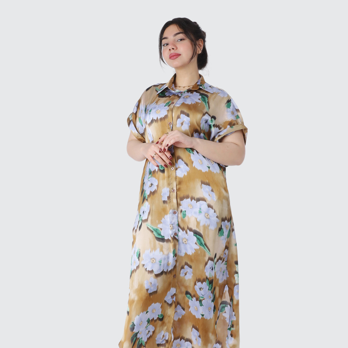 Floral Half Sleeve Button Front Dress 2000/233/1