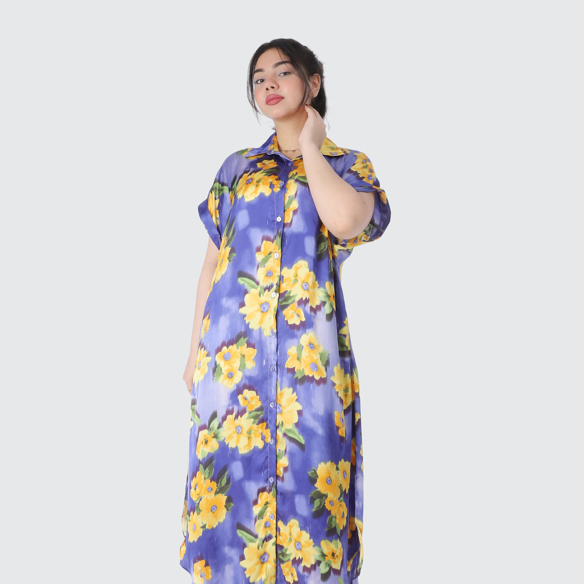 Floral Half Sleeve Button Front Dress 2000/233/1