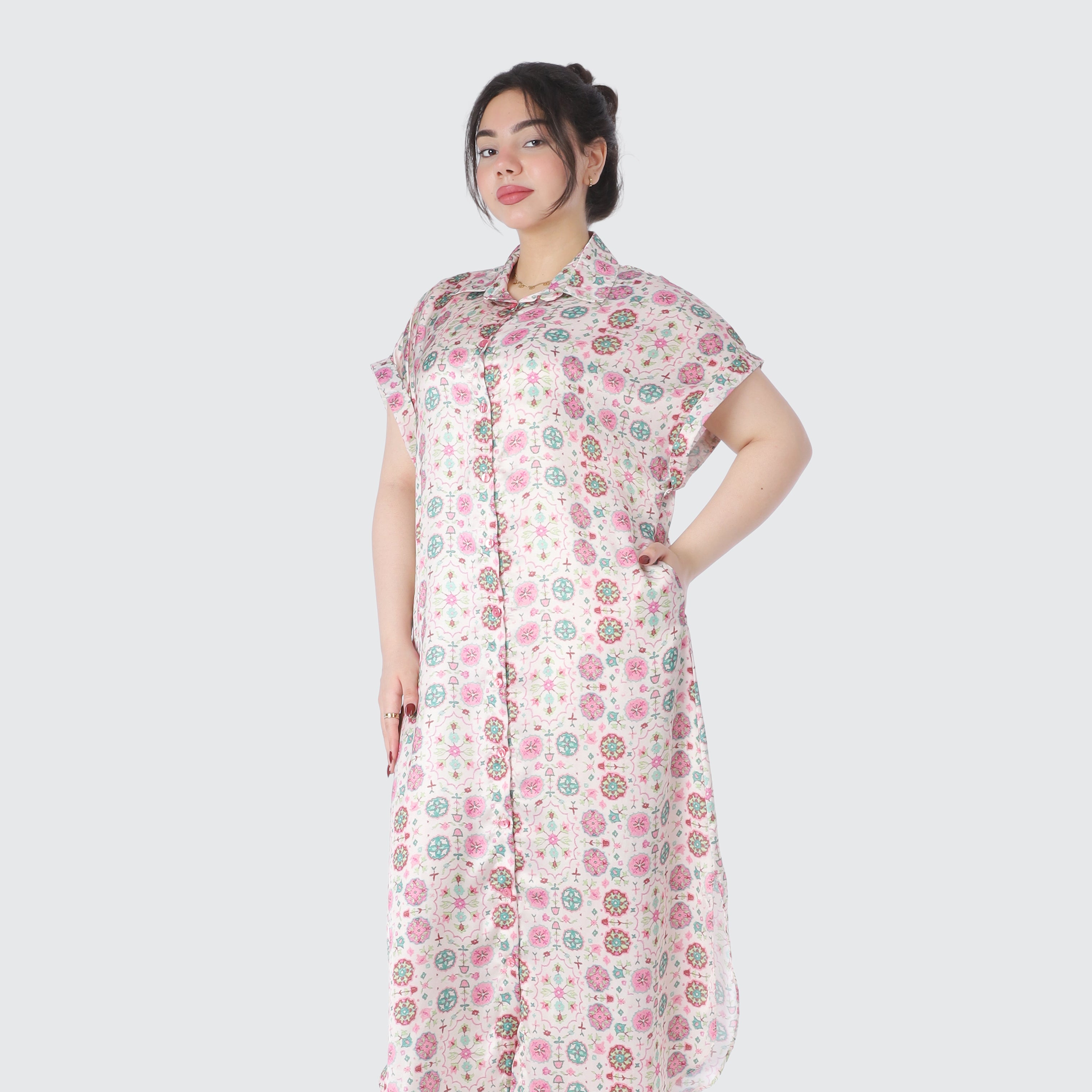 Printed Half Sleeve Button Front Dress 2000/233
