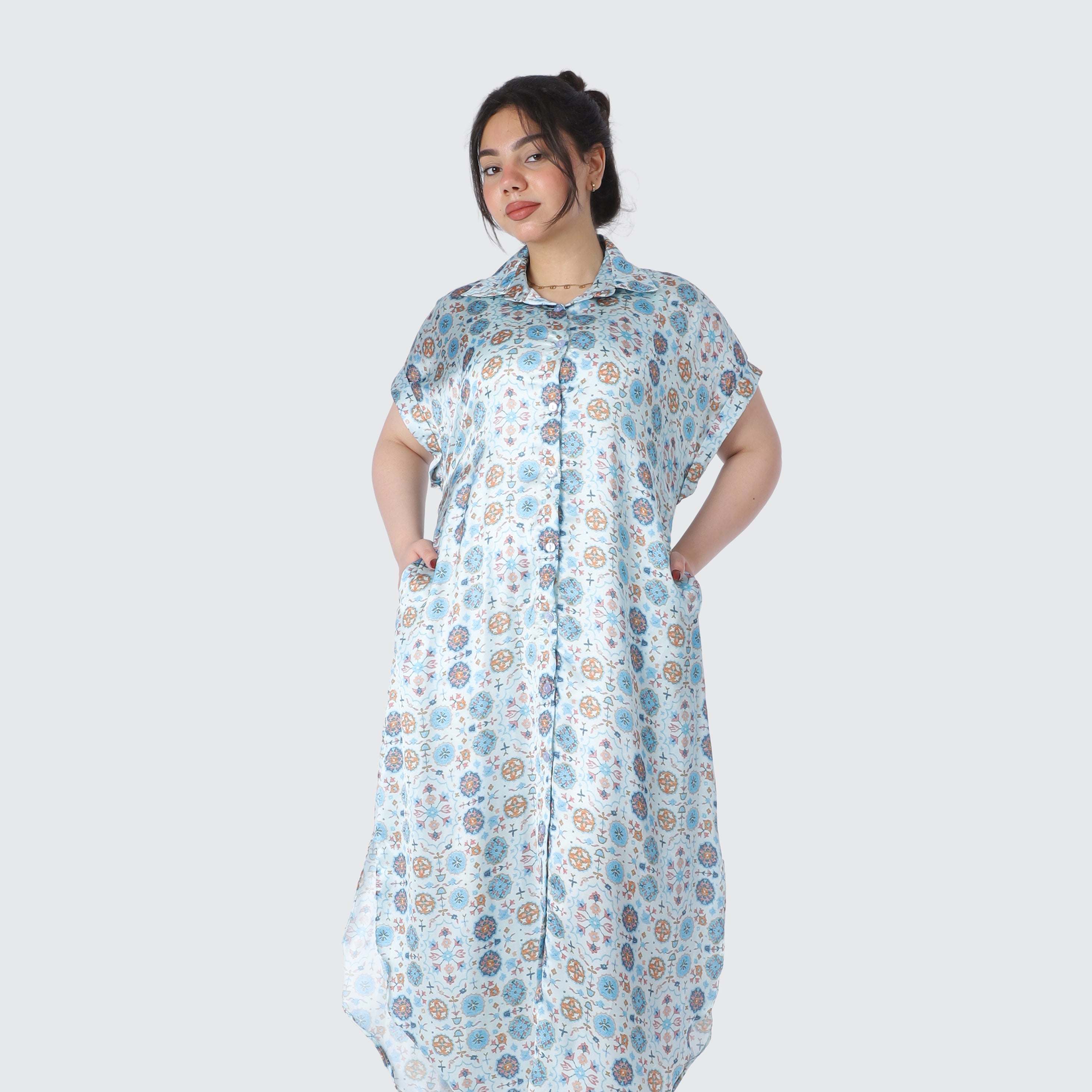 Printed Half Sleeve Button Front Dress 2000/233