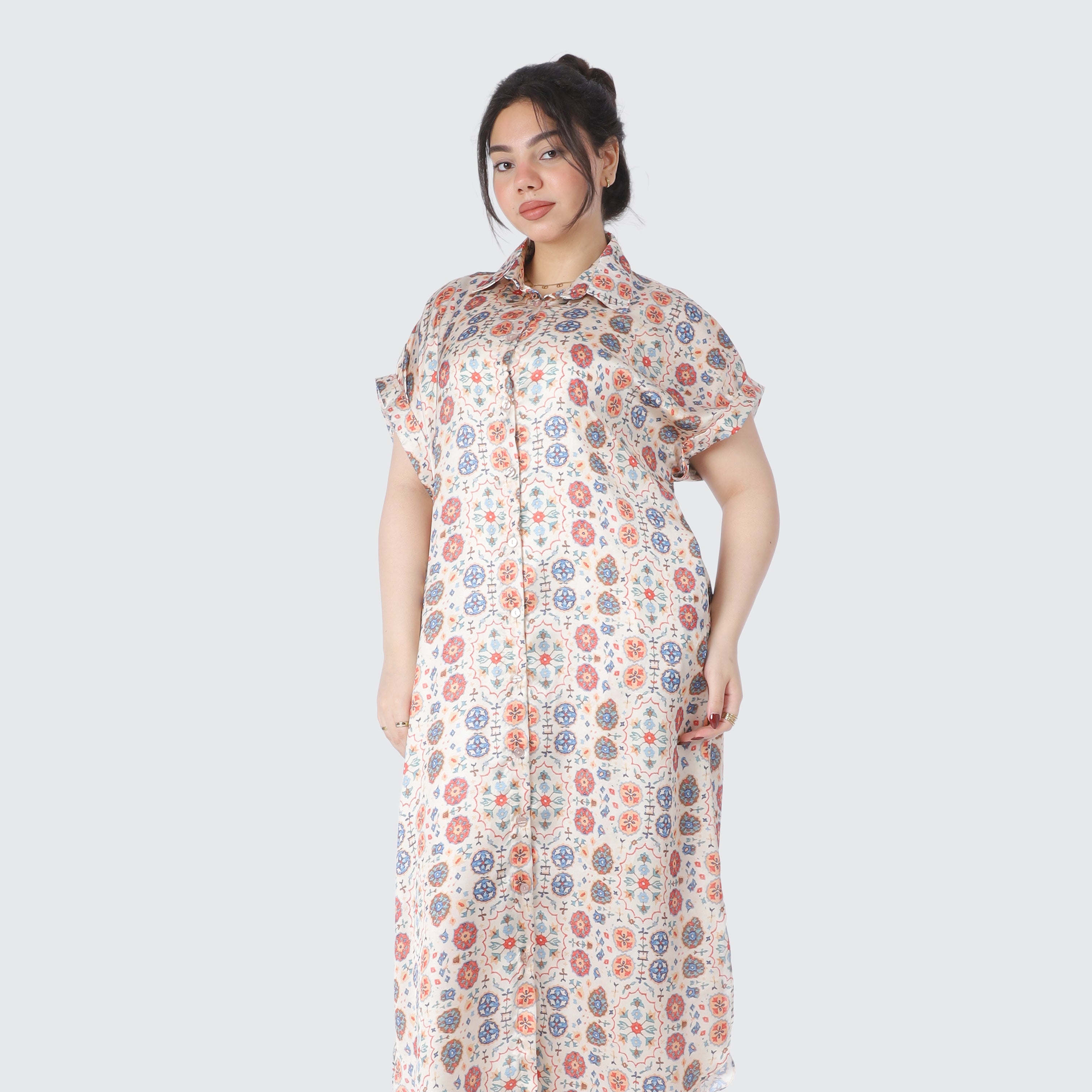 Printed Half Sleeve Button Front Dress 2000/233